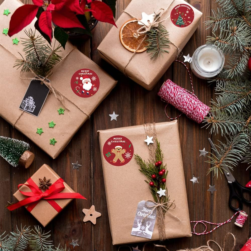 MIYKA 500 Pcs Holiday Stickers Xmas Label Tags for Present Wrapping, Envelopes, Cards, Gift Packing (Style B) image number 1