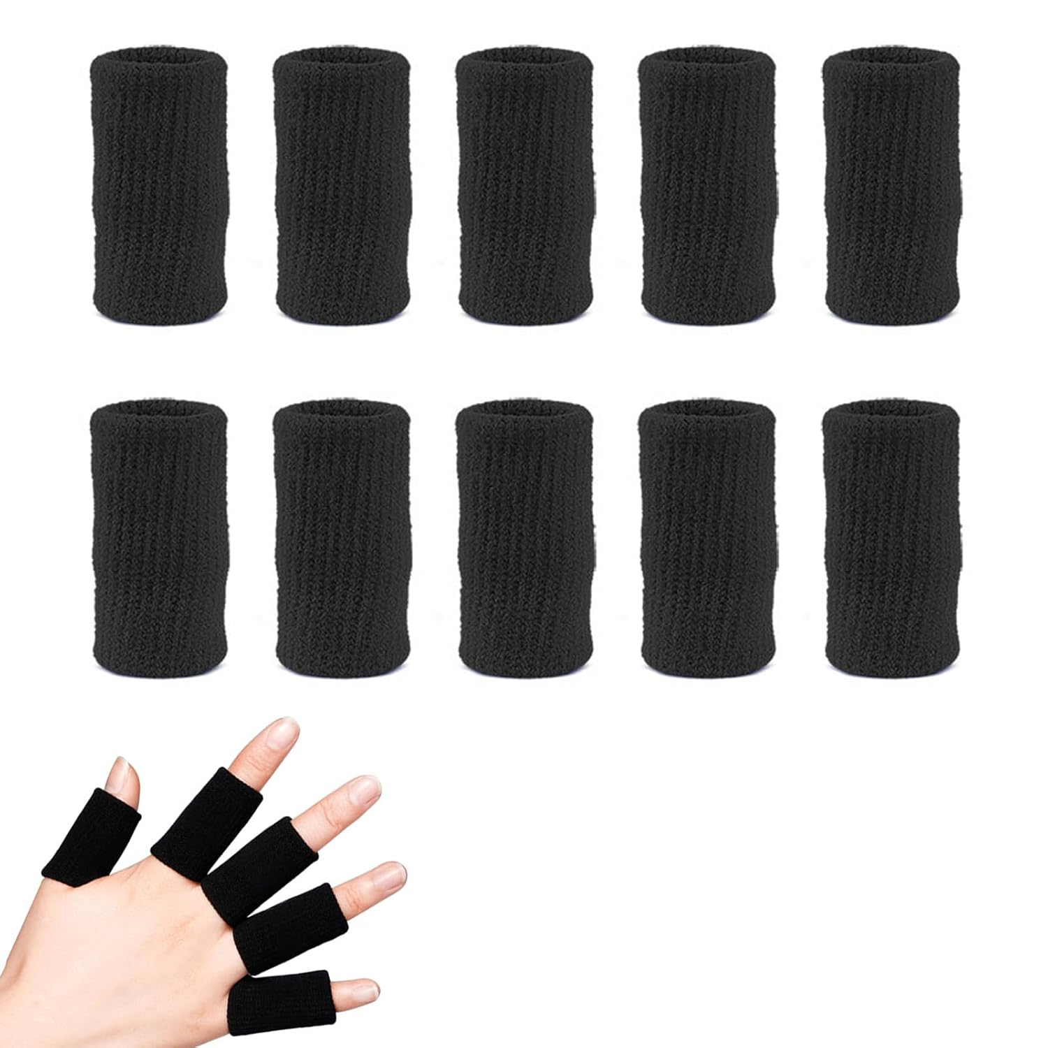 10Pcs Stretchy Protector Sleeves, Sport Sleeves Thumb Braces Support Elastic Compression Protector Guard for Relieving Pain, Trigger Finger, Arthritis,Finger Protection for Basketball Tennis and All Sports. (Skin Color)