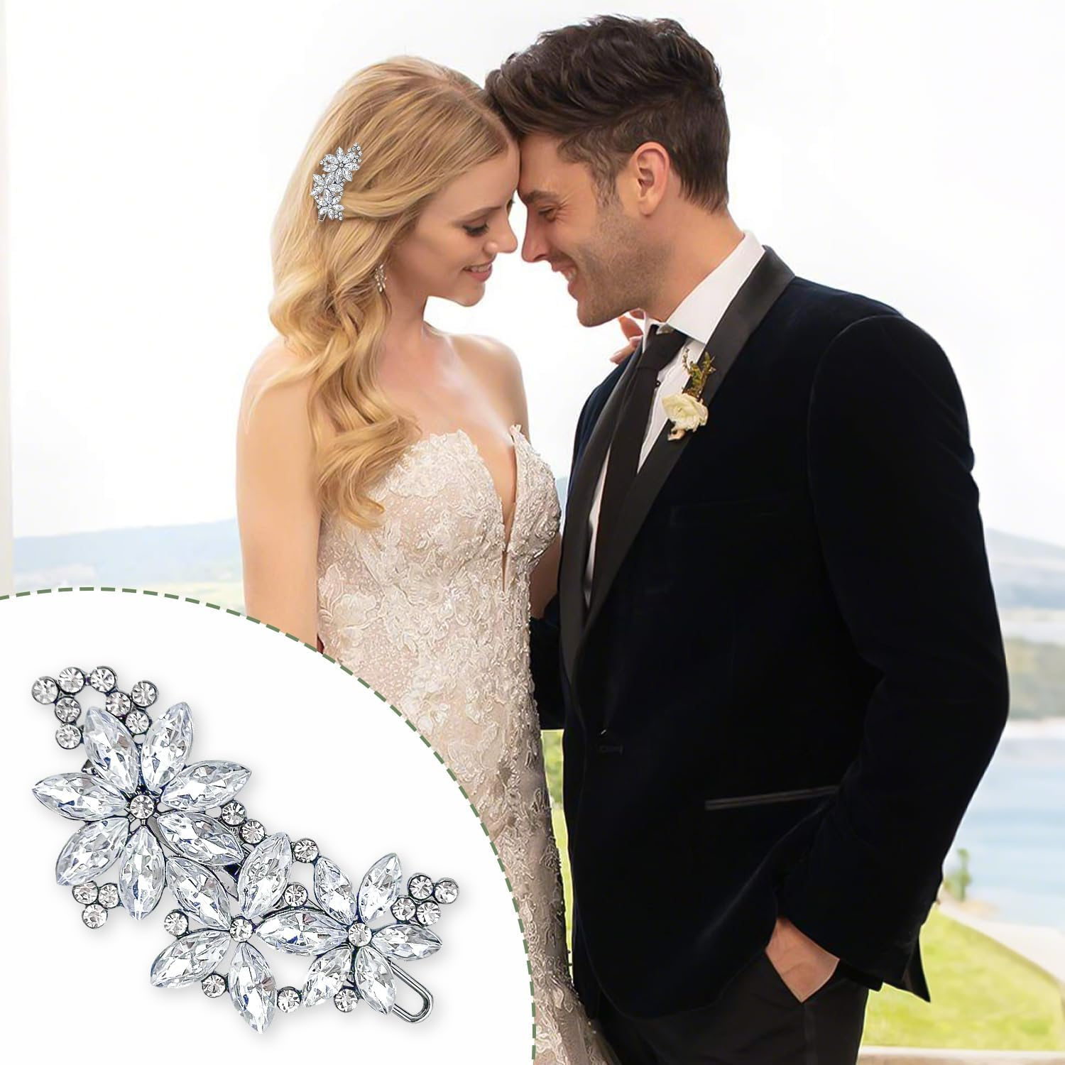 2 Pieces Rhinestone Hair Clips for Women | Wedding Hair Accessories for Women | Elegant Silver Bridal Hair Clips Sparkly Hair Clips for Bride Wedding Party Prom Gift image number 3