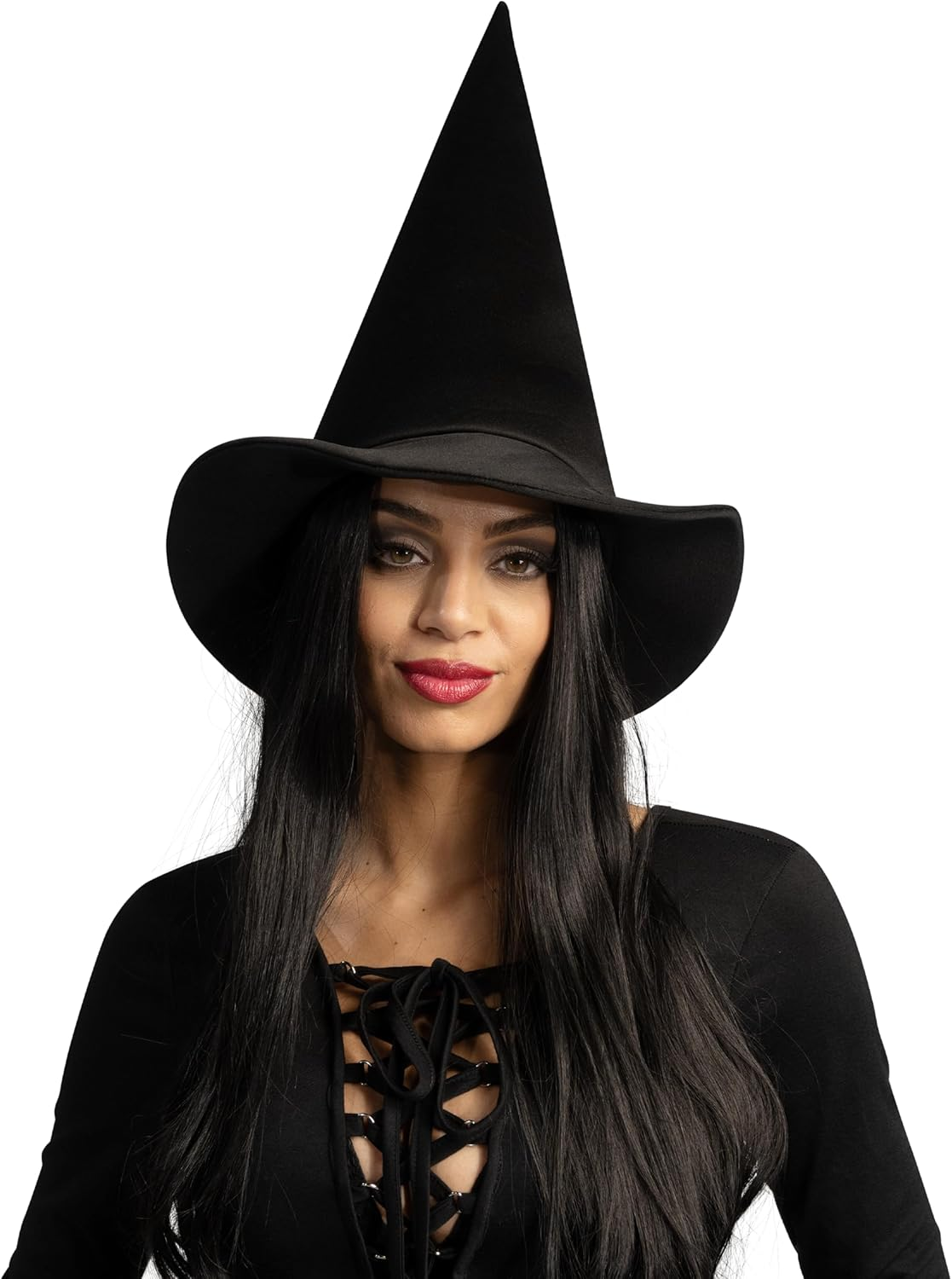 Spooktacular Creations Halloween Black Witch Hat, Soft Satin Witch Hat for Women, Halloween Costume Accessory, School Role Playing, Themed Parties image number 2