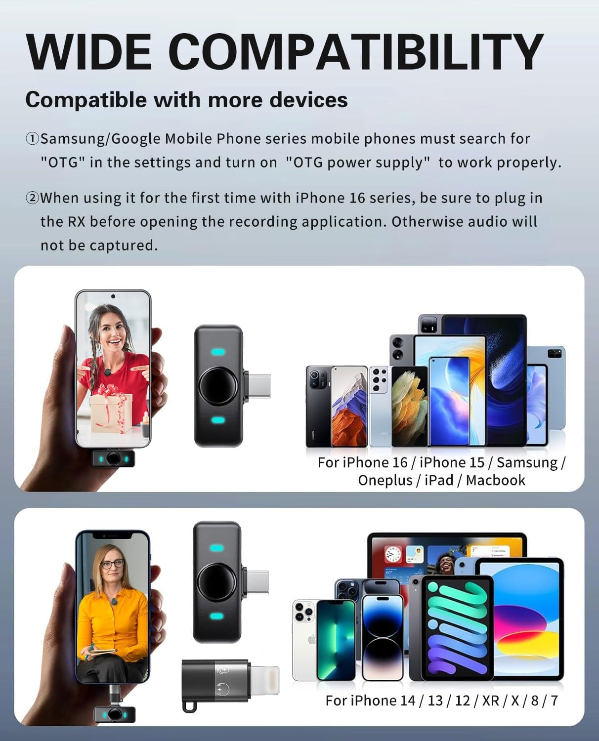 Wireless Lavalier Microphone for Iphone/Android, Mini Lapel Mic with Charging Case, Magnetic Clip, Noise Cancelling, 300FT Range, Condenser Mic for Stream, Vlog, Tiktok and Youtube image number 4