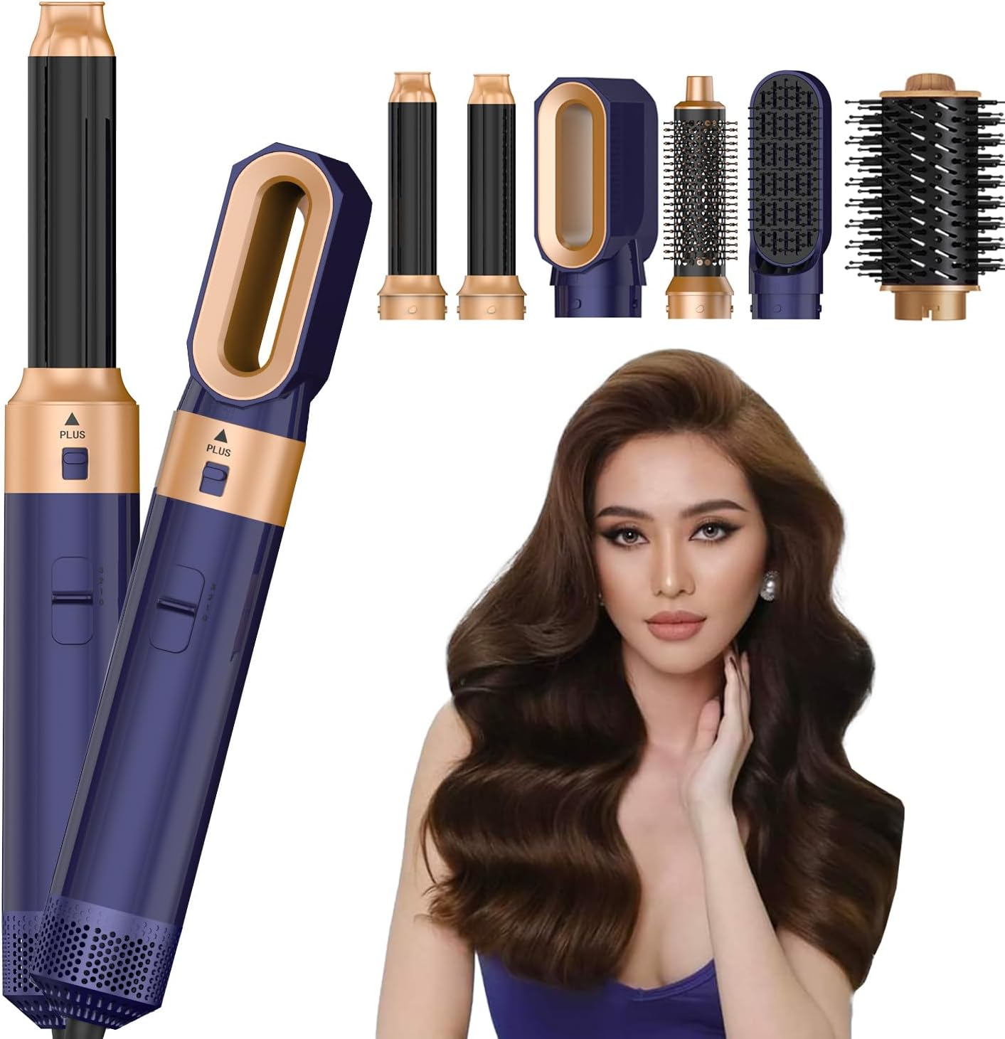 Xcjump 6 in 1 Hair Dryer Brush Styler Hot Air Comb - Curl, Straighten, Dry, Volumize & Style with Tourmaline Ceramic - Multifunctional Hot Air Brush for Women - 1000W Power, Detachable Heads, Ideal for All Hair Types (Black) image number 6