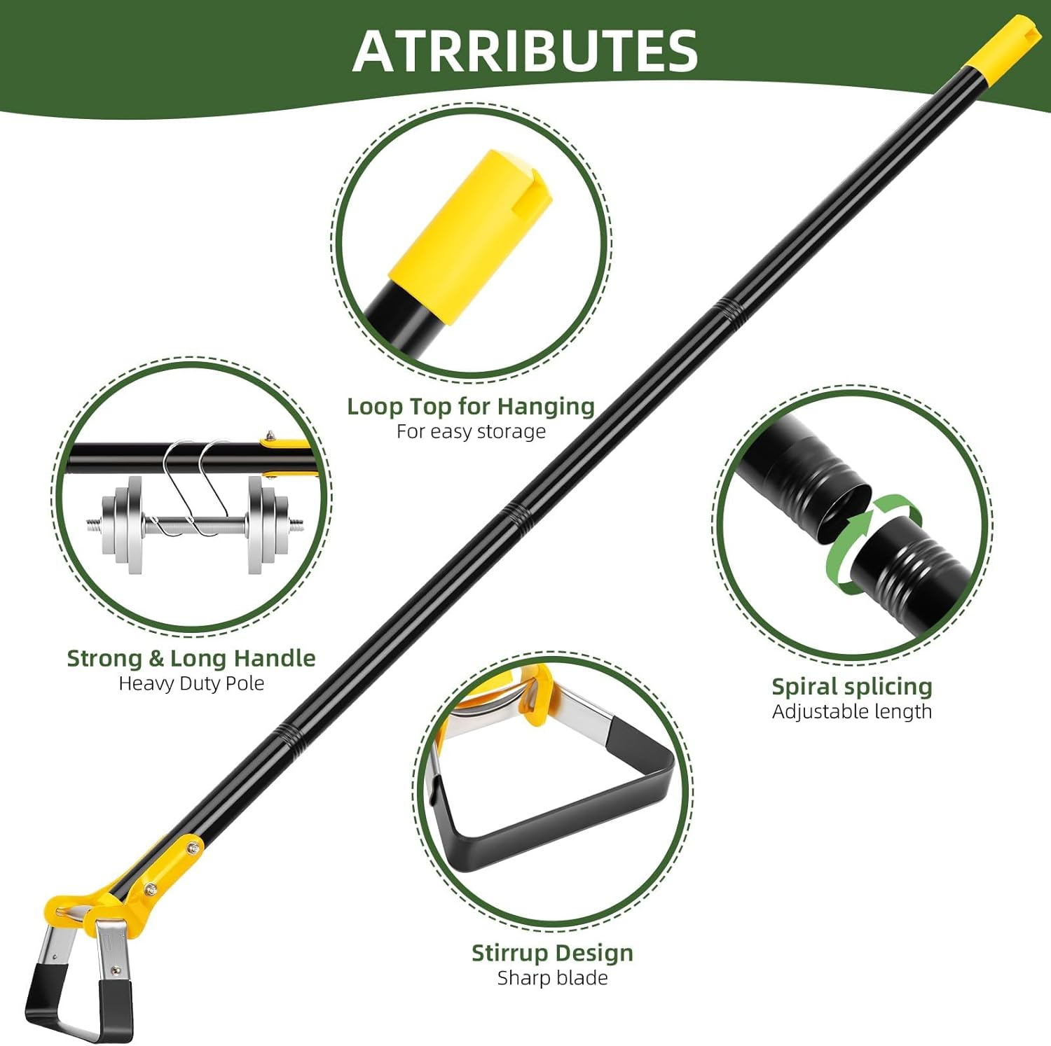 Hoe Garden Tool, XICEN Long Handle Heavy Duty Adjustable Hula Hoe, Gardening Stainless Steel Loop Stirrup Action Hoe, 75-150 Cm(Black) image number 2