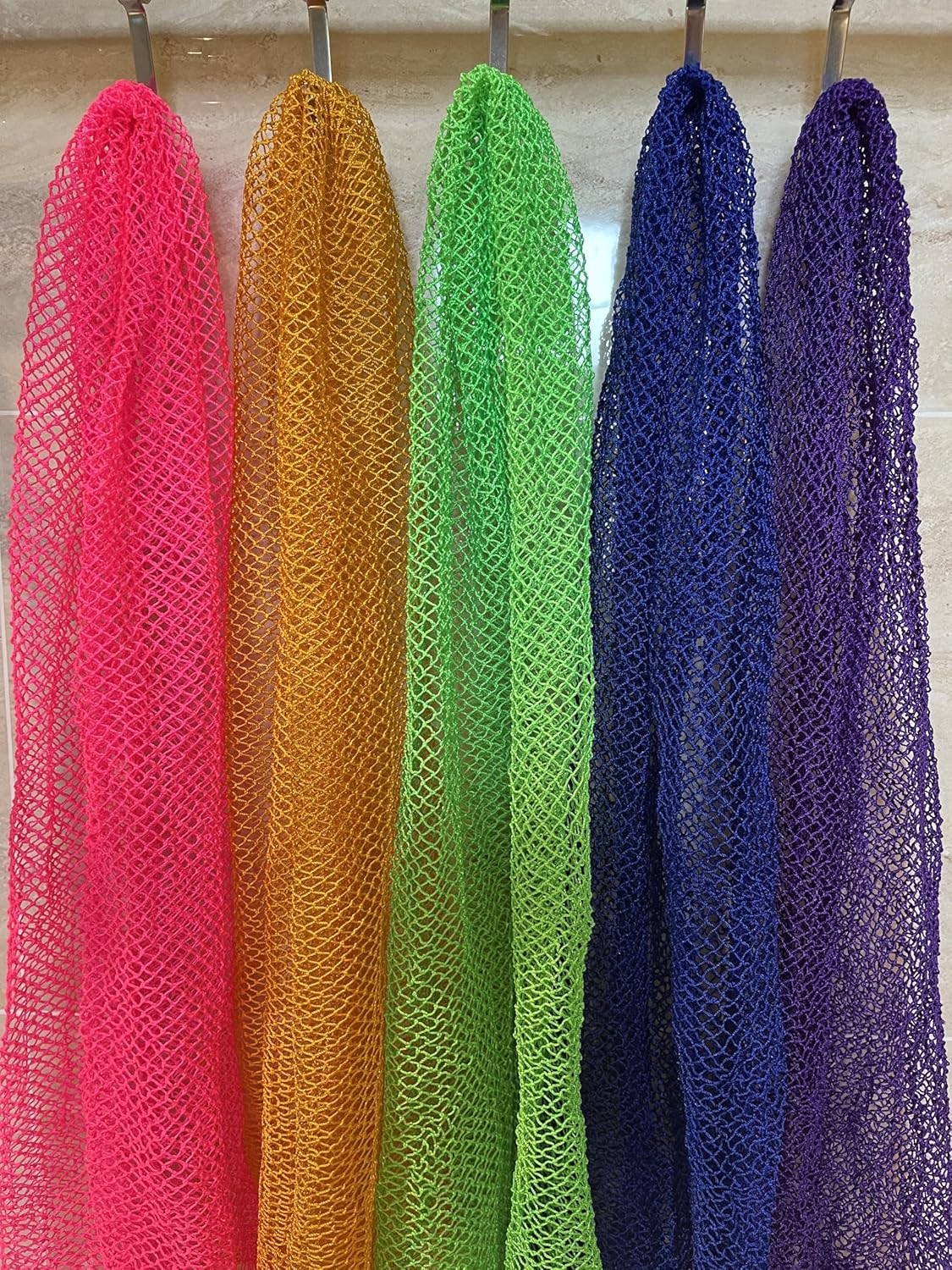 2 Pieces African Net Sponge, Long African Exfoliating Net, Net Bath Sponge Shower Body Scrubber Back Scrubber Skin Smoother, Stretches to Approximately 63" (Blue&Purple) image number 3