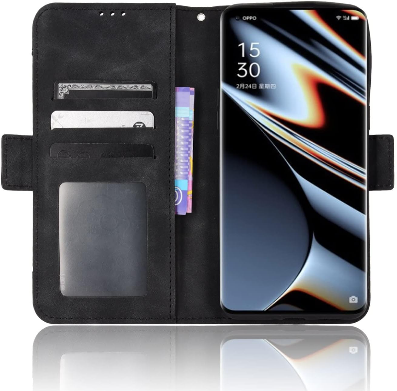 Goshukuntech Phone Cover for Oppo Find X5 Pro Wallet Case[ 5 Card Slots Leather Wallet ] Soft TPU Inner Case Flip Cover Stand Feature [6.43 Inch]-Black image number 4