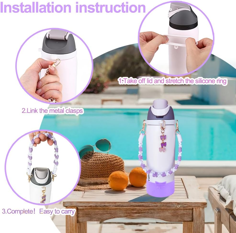 Cup Accessories for Owala Water Bottle 24/32/40Oz,Bow Charm、Bow Handle Strap and Water Bottle Boot for Owala Accessories and Stanley Cup Accessories Fits Owala Tumbler, Owala Freesip (Purple, 24 Oz) image number 3