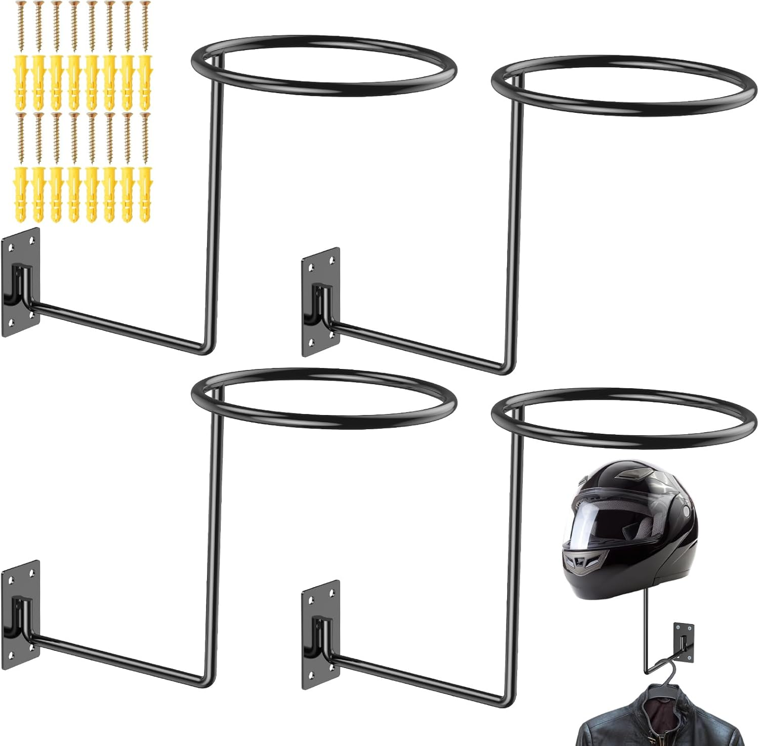 4Pcs Helmet Holder Strong Load Bearing Helmet Holder Stand Rustproof Wall Mount Helmet Hanger Space Saving Helmet Rack Wall Helmet Stand Easy to Install Motorcycle Helmet Holder image number 6