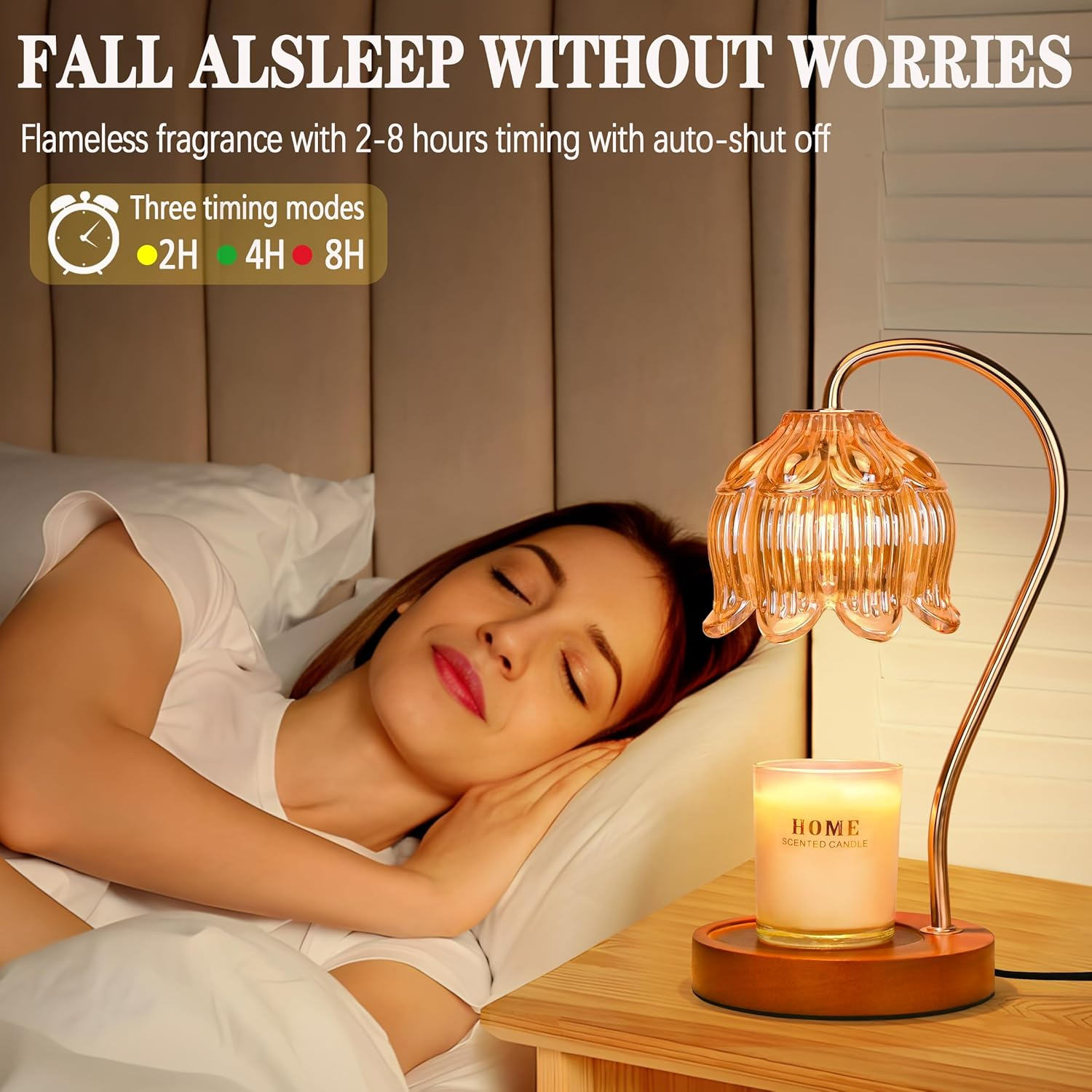 TEHALK Candle Warmer Lamp with Timer Dimmer,Electric Candle Warmer, Vintage Flower Lotus Lamp,Compatible with Various Candles, Gifts for Mom Women,Candle Lamp for Bedroom Home Decor (Flower Lamp) image number 4