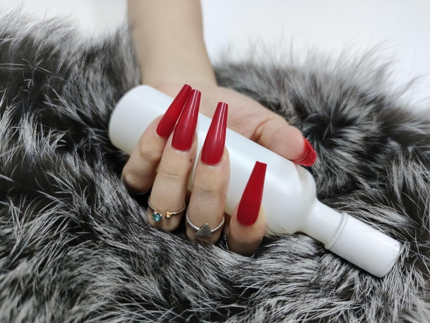 Press on Nails Fake Long Coffin Nail Tips Red Glossy 20 Pcs image number 3