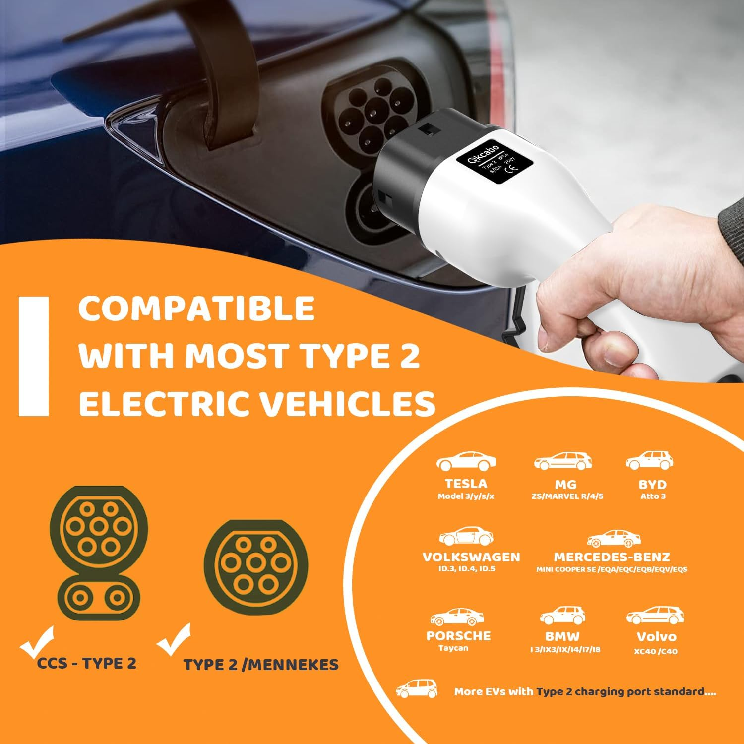 Type 2 (Mennekes) EV Charger with 15A Plug, 240V Adjustable 8/10/13/15A Portable Electric Vehicle/Phev Charger with 5M Cable | Tesla Model 3/Y, BYD, MG, Cupra, Polestar,Kia image number 6