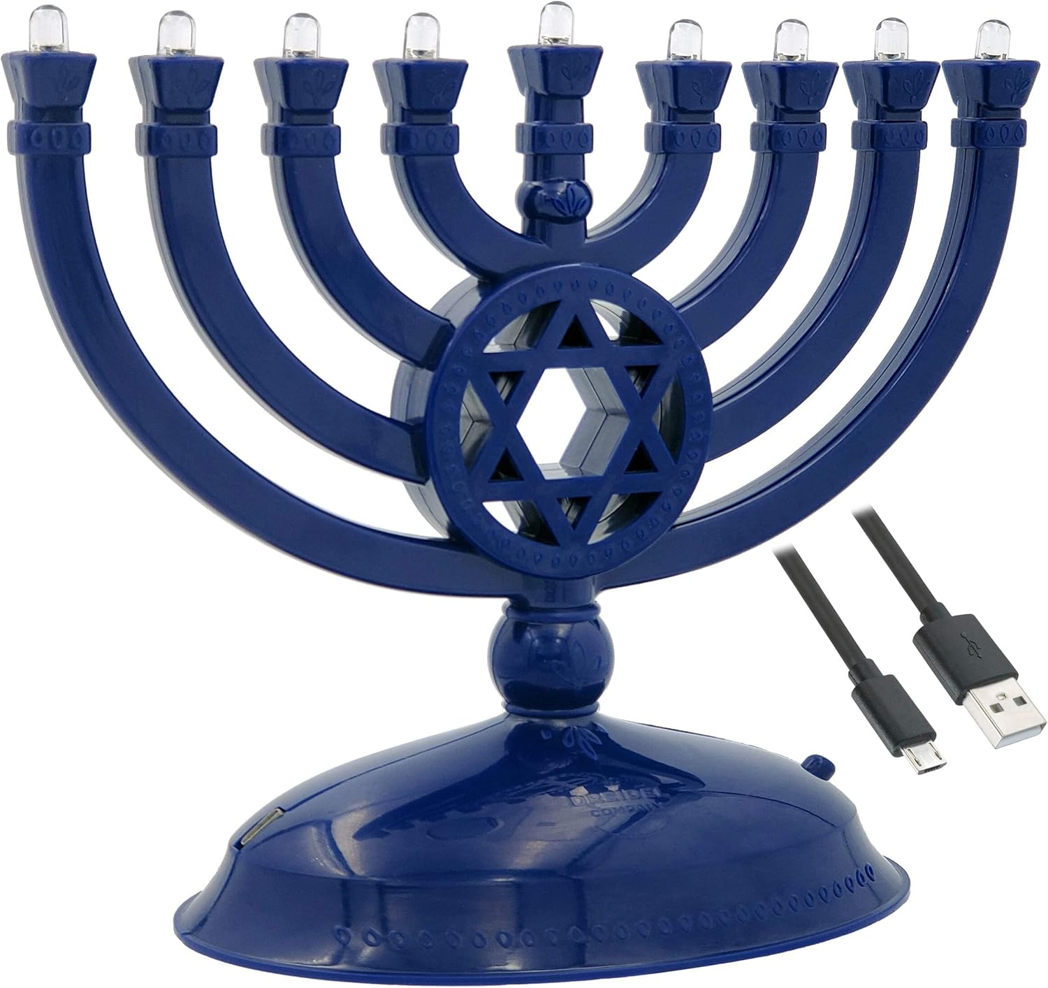 The Dreidel Company Mini Electric Menorah Traditional LED Travel Menora, Batteries or USB Powered, Micro USB 4' Cable Included (Blue) image number 2