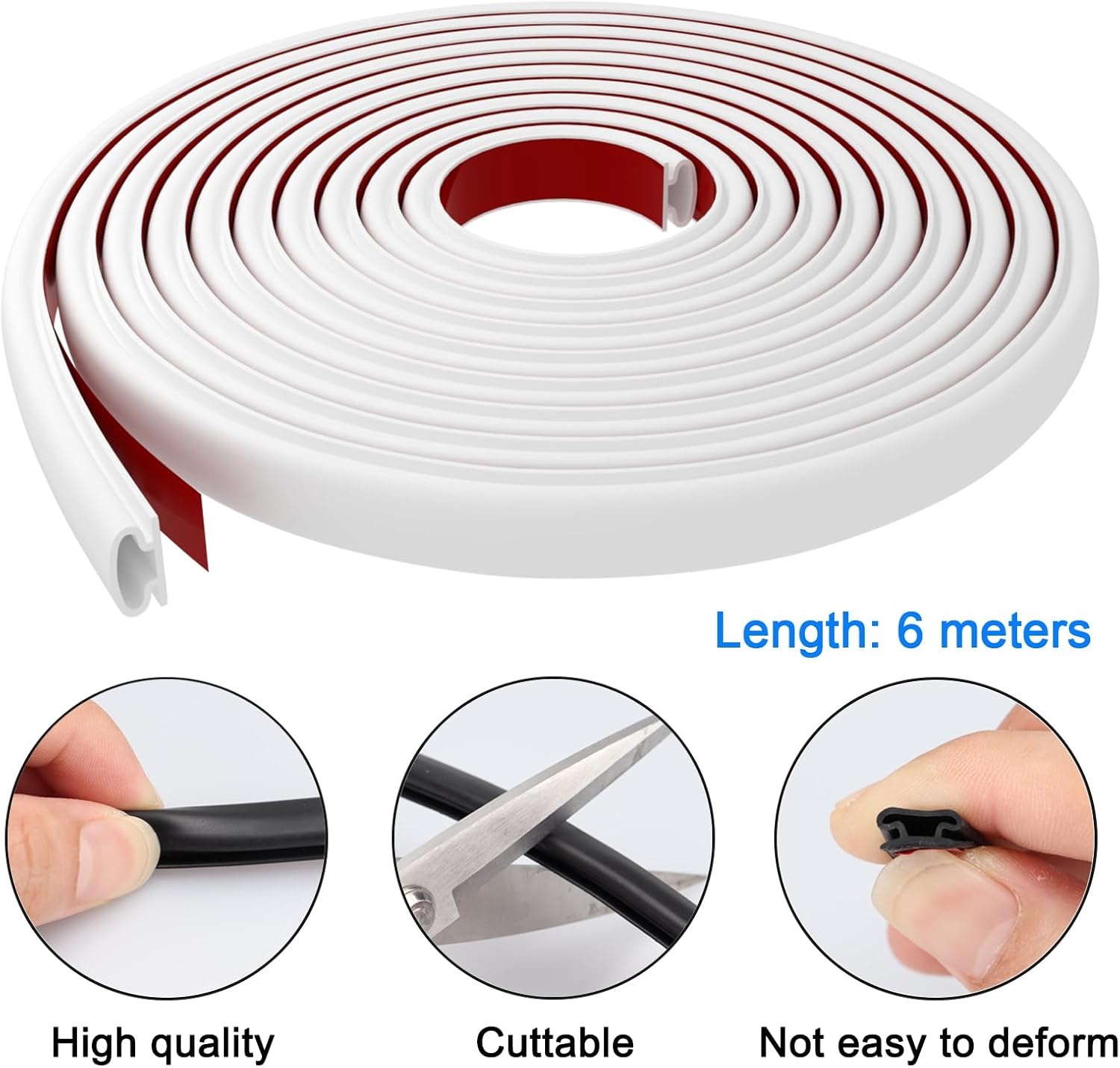 6M White D-Shape Rubber Door Sealing Strip, Self-Adhesive Soundproof Door Seal, Insulation Draught Excluder Tape for Doors Windows, Door Weather Stripping Replacement for 2.5-6Mm Gap image number 2