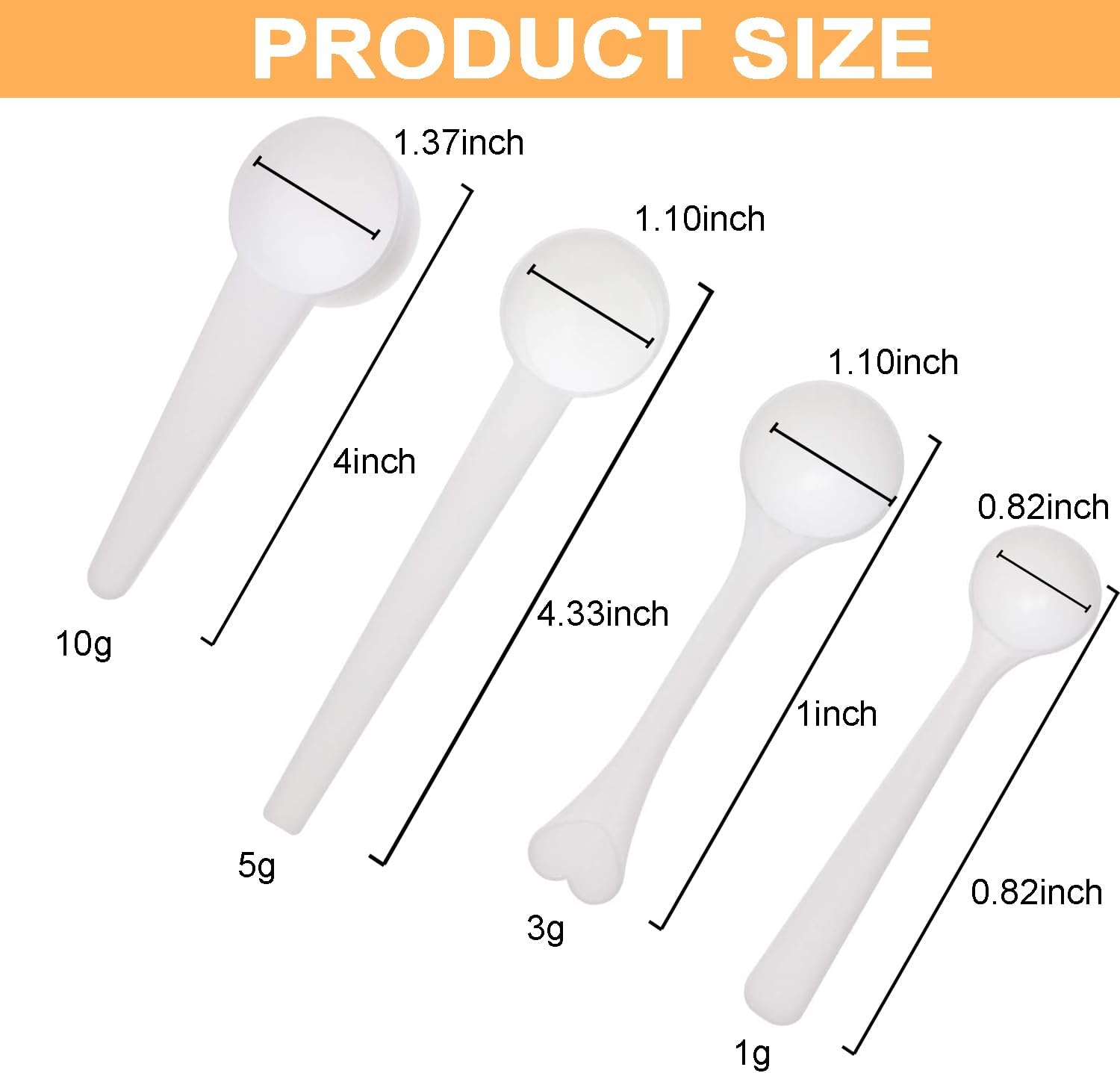 4Pcs 1/3/5/10G Measuring Spoons,White Plastic Coffee Protein Milk Powder Scoops for Kitchen Tools image number 2