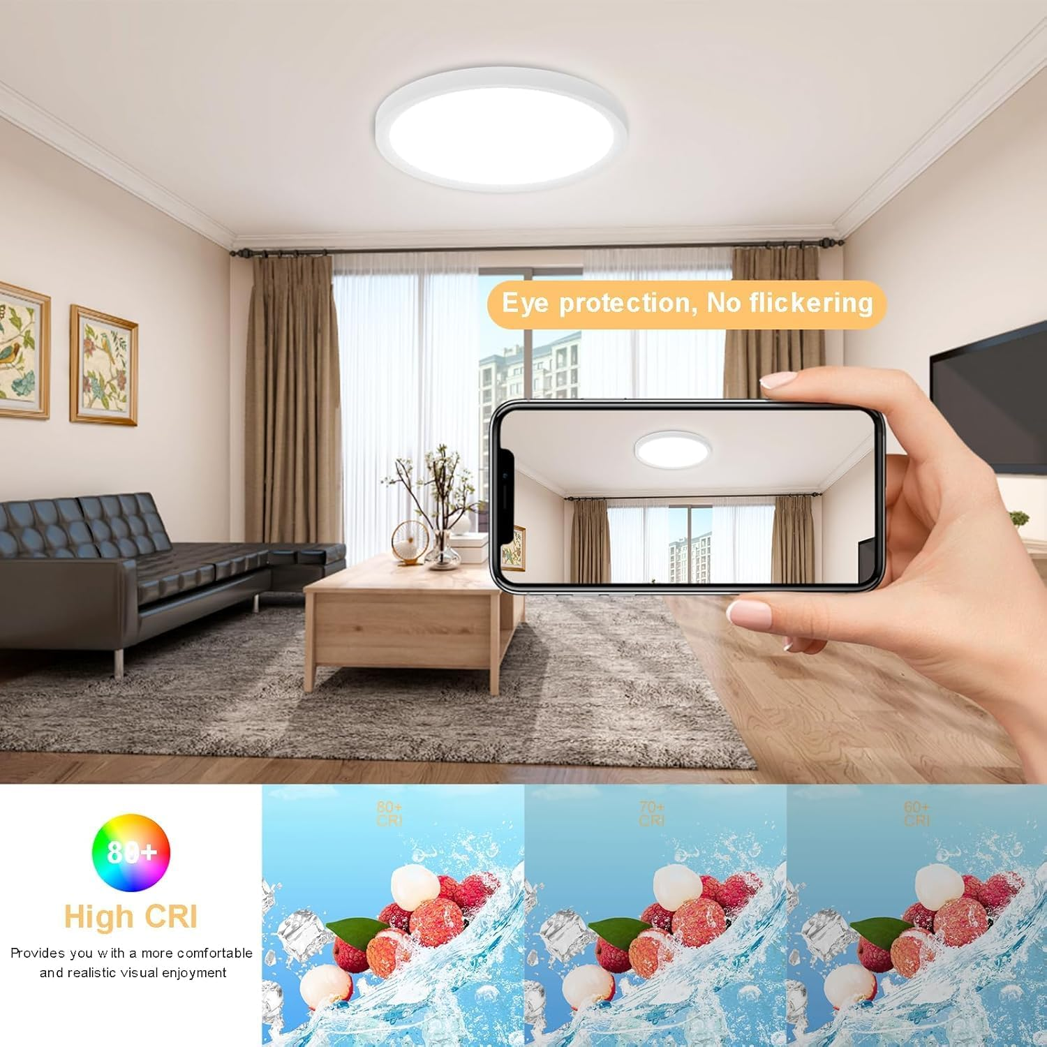 BAMDECOR Ultra-Thin 25W Tri-Colour Flush round LED Oyster Light Ceiling LED Light SAA/RCM image number 3