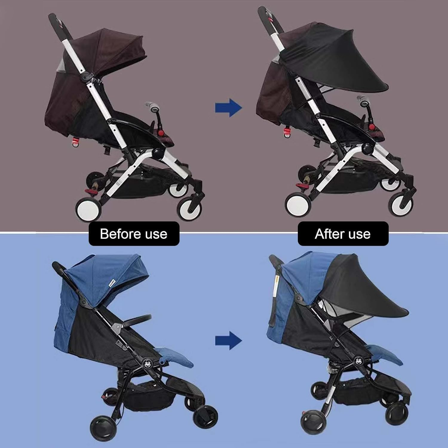 Adjustable Breathable Baby Stroller Sunshade Canopy and Windproof Umbrella, Black for Prams, Pushchairs and Buggies image number 5