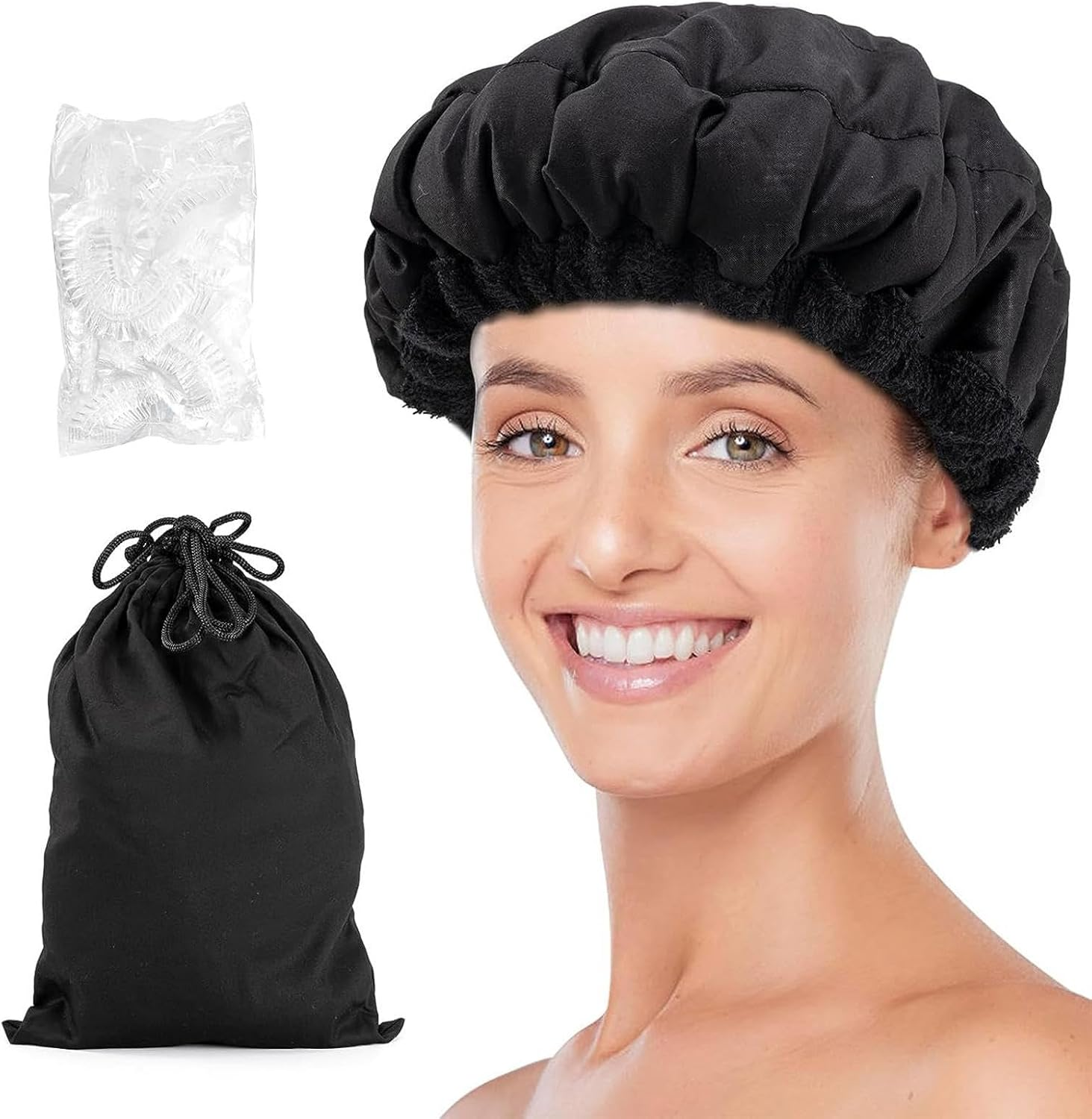 Heating Cap for Hair - Thermal Heat Cap - Deep Conditioning, Microwavable Heat Cap for Steaming Hair Styling, Flaxseed Cordless Steam Cap with Shower Caps
