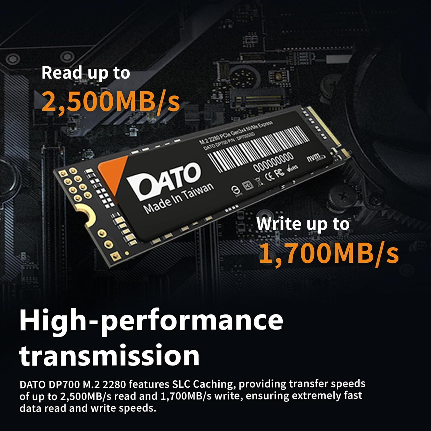 DATO 1TB SSD M.2 2280 Pcie Gen3X4 Nvme Internal Solid State Drive, up to 2500/1700 Mb/S, DP700 Series