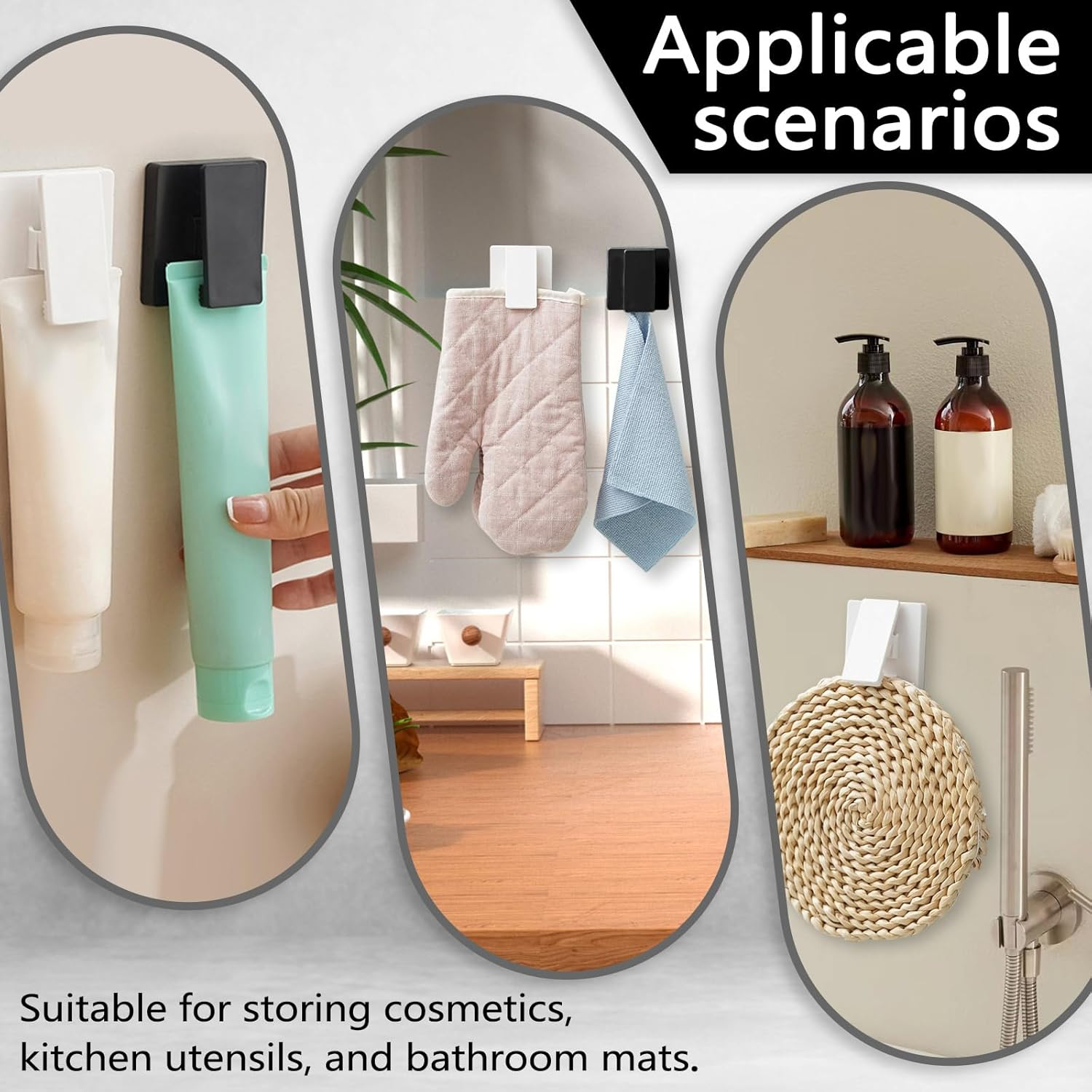 Huakaile 6 Pieces Large Self Adhesive Clips for Hanging Hooks No Drilling, Sticky Clips anti Slip Towel Holder, Removable ABS Adjustable Spring Quilt Wall Hangers for Bathroom Home (White)