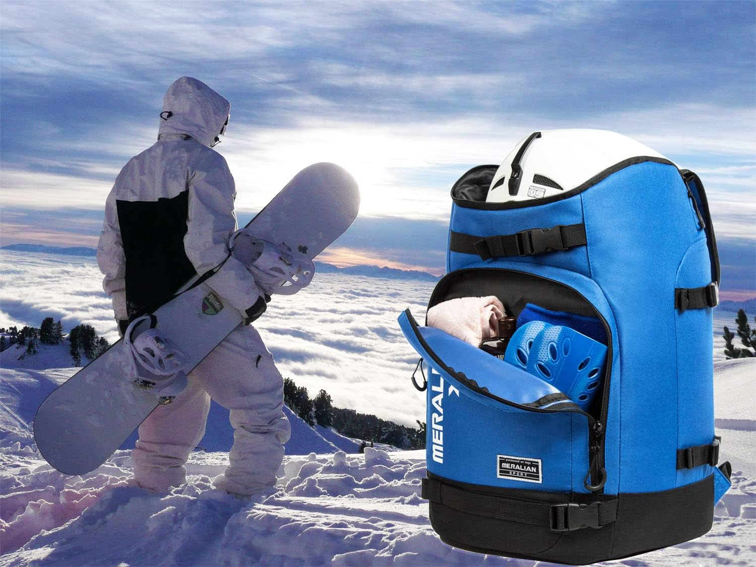 Ski Boot Bag - 50L Ski Boot Travel Backpack Waterproof Snowboard Boot Backpack for Travel Stores Gear Including Helmet, Goggles And image number 2