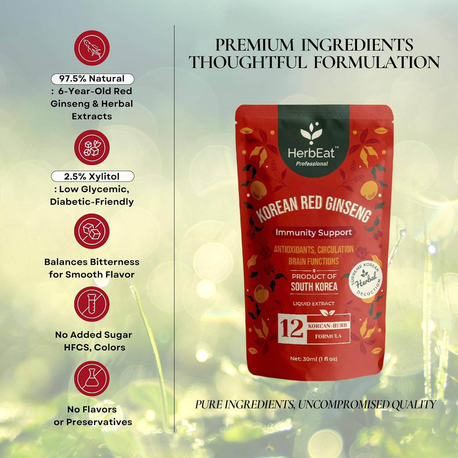 Korean Red Ginseng Prime Extract with 11Mg Ginsenosides - Boost Energy, Memory & Immunity, 6-Year-Old Ginseng Drink for Circulation & Skin (5 Pouches (30Ml *5)) image number 2