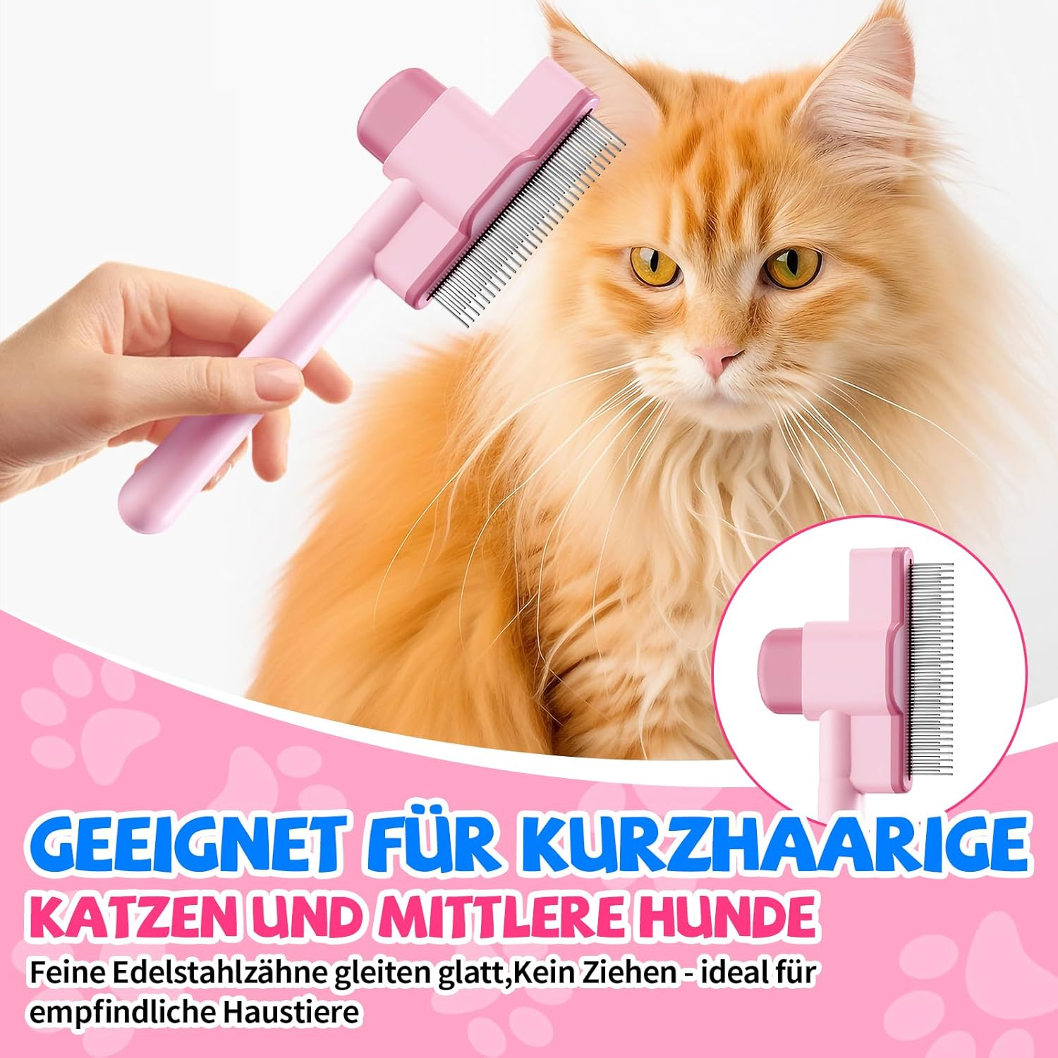 Pein Pack of 2 Cat Brush, Flea Comb Dogs and Fur Flash Brush Cat, Pet Combs with Release Button, Self-Cleaning Flea Comb for Dogs Cats, for Removing Hair and Knots image number 3