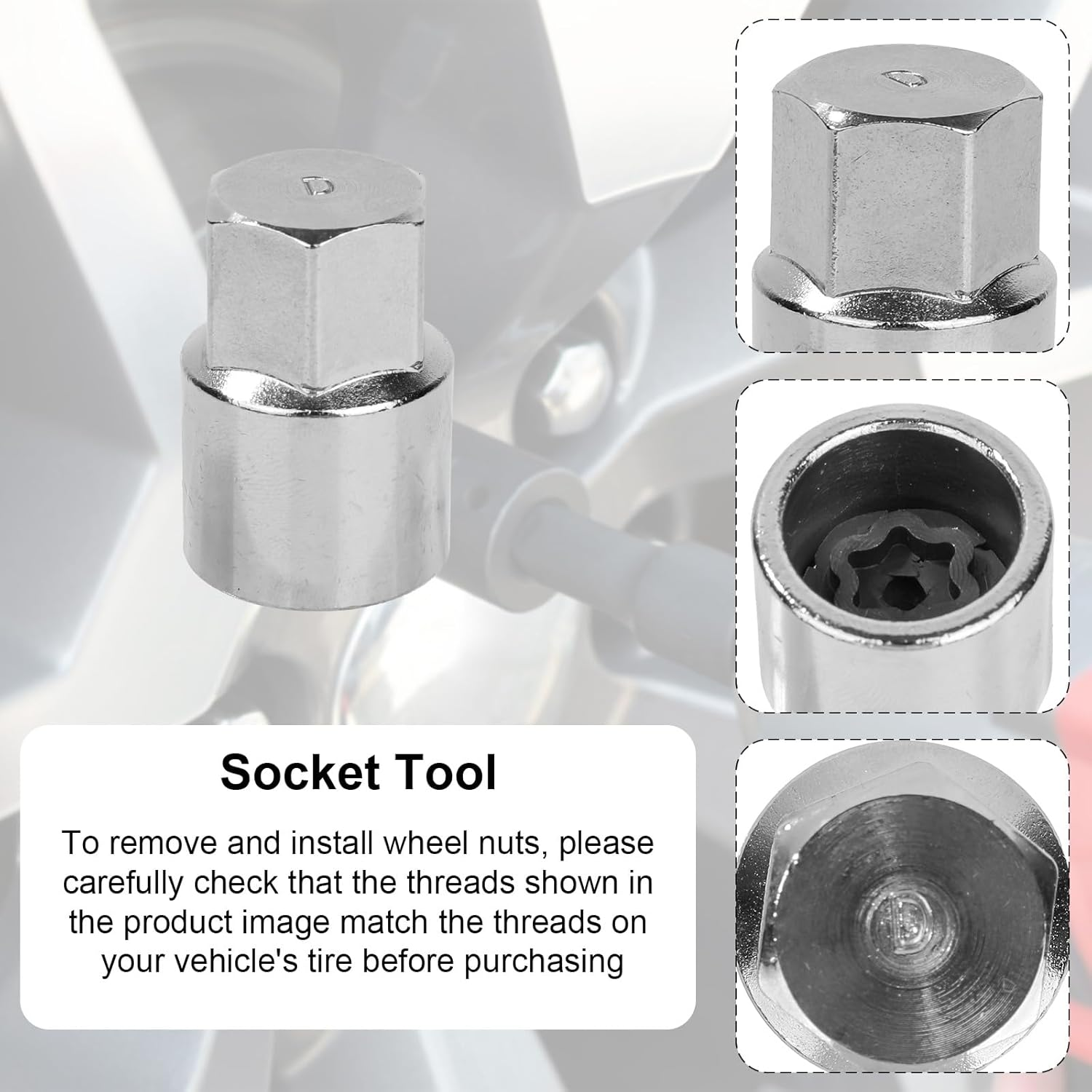 D-Wheel Locking Lug Nut Removal Tool Kit, Steel Drive Wheel Lock Key with Socket Anti-Theft Wheel Nut Remover & Installer for Automotive Repair image number 4