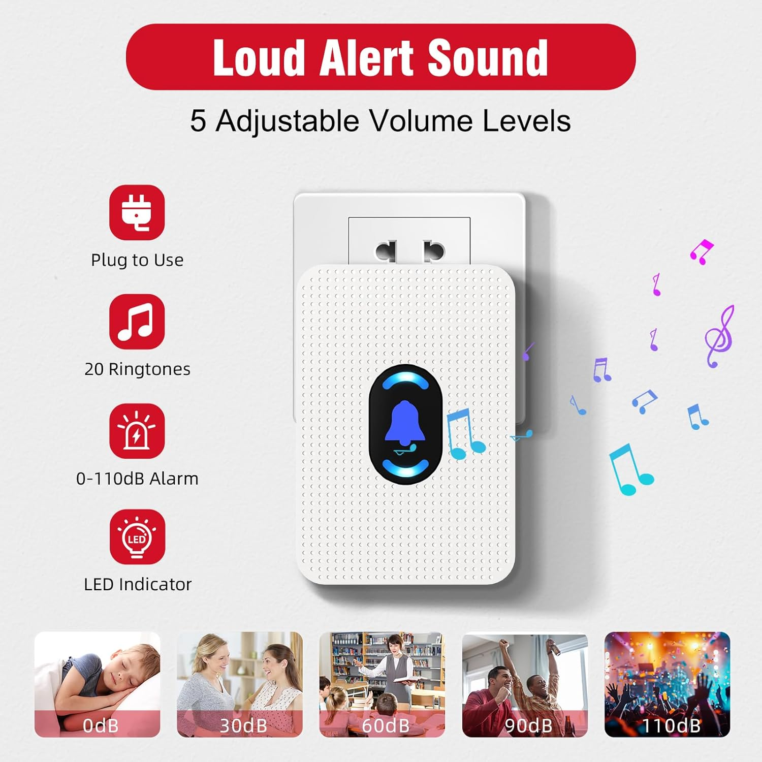 DAYTECH Motion Sensor Door Chime Wireless Door Sensor Chime, Motion Sensor Doorbell Bed Alarms for Elderly Dementia Patients with 500 FT Range, 5 Adjustable Volume