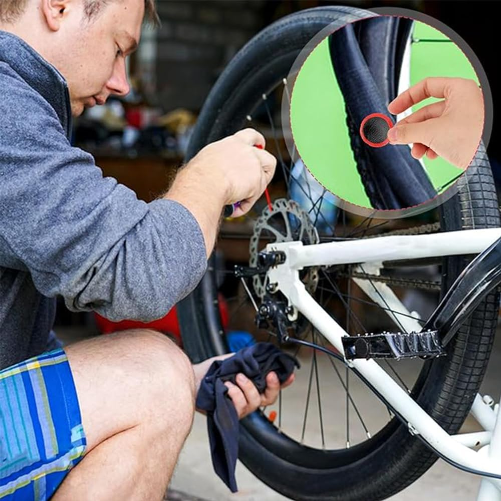 100PCS Bicycle Tube Patch Kit - 96 Pcs Tube Patch Kits, Bike Tire Patch Kit， Lightweight Bike Tire Puncture Repair Patch Kit for Cycling Motorcycle with Four Metal Grinding Accessories
