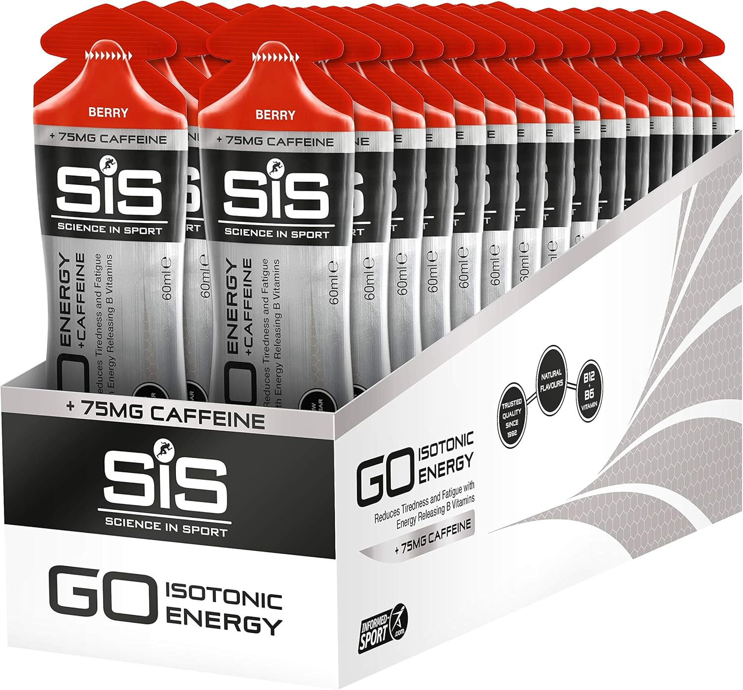 Science in Sport GO Isotonic Energy Gels, 75Mg of Caffeine, Running Gels with 22G Carbohydrates, Low Sugar, Cola Flavour, 60Ml per Serving (30 Pack)