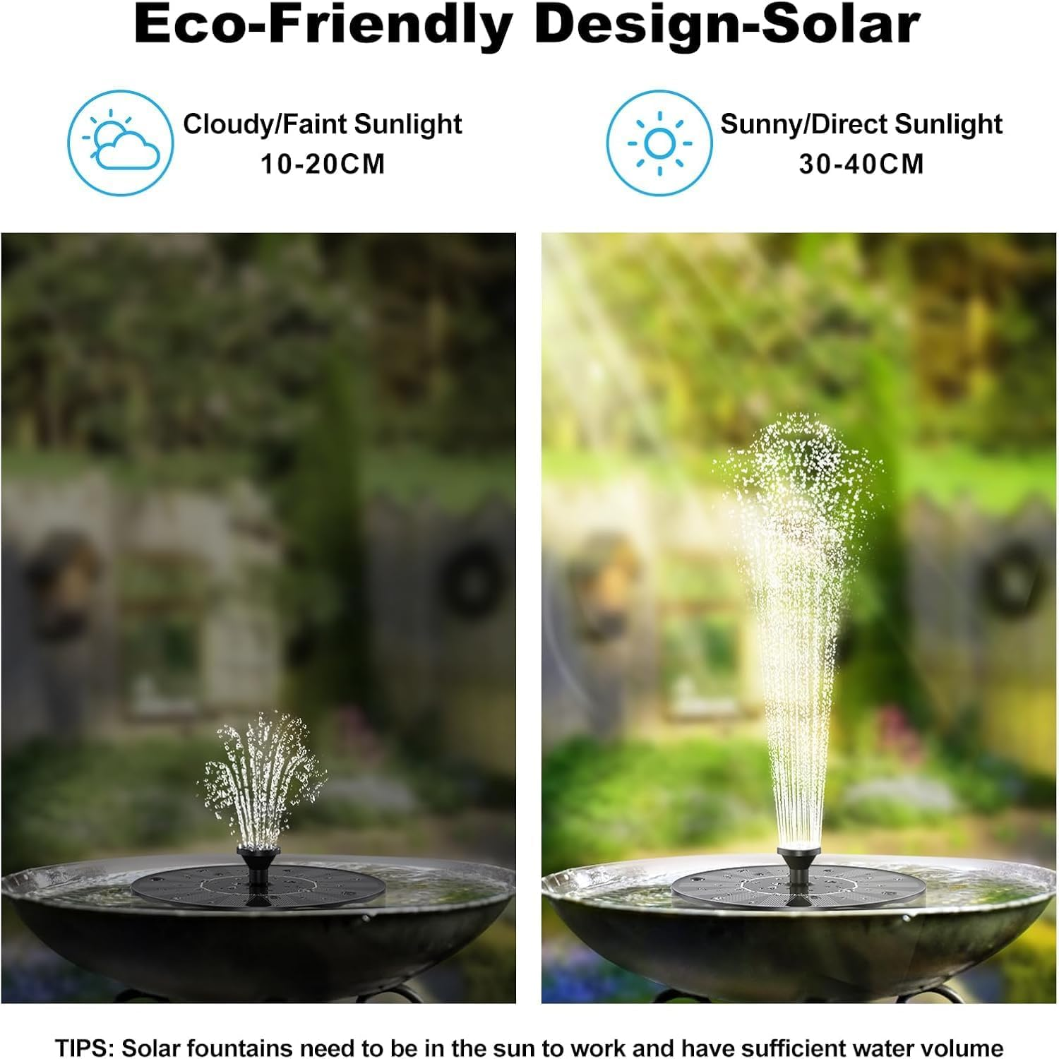 Jiaozoum Solar Water Fountains (18Cm),Solar Powered Bird Bath Fountain with 5 Nozzles - Free Standing Floating Solar Fountains for Bird Bath, Garden, Pond, Pool (Black-2.5W) image number 5