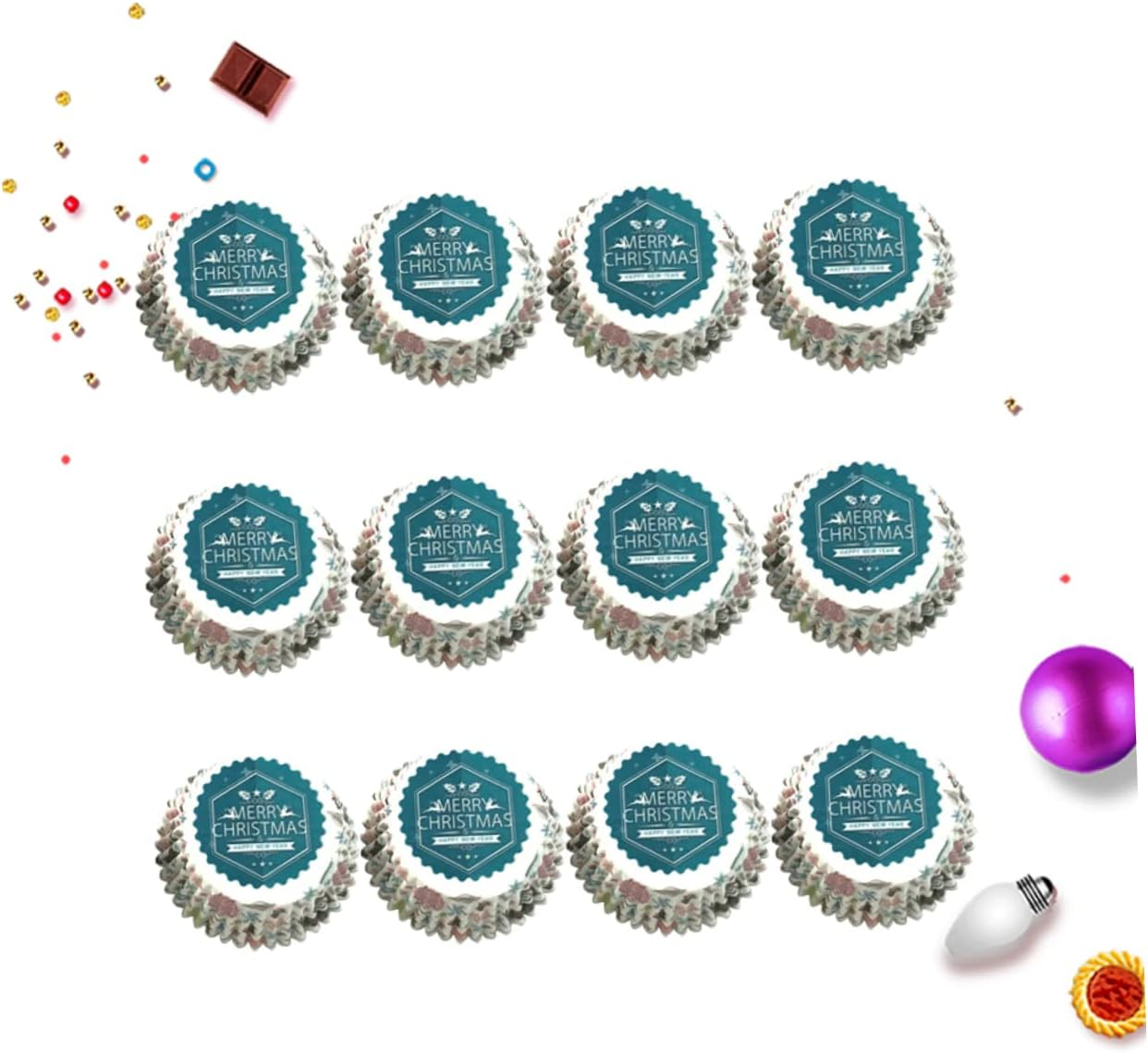 Abaodam 3Sets Christmas Theme Mini Dessert Cups Cupcake Wrappers Heat Resistant Oil Dessert Wraps for Wedding Birthday Party 100Pcs*3 image number 5