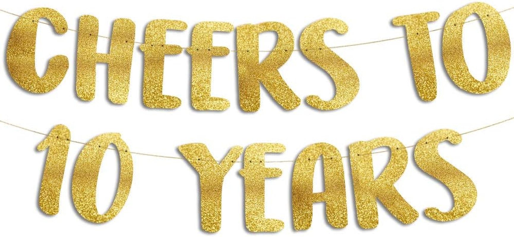 Cheers to 10 Years Gold Glitter Banner - 10Th Anniversary and Birthday Party Decorations image number 1