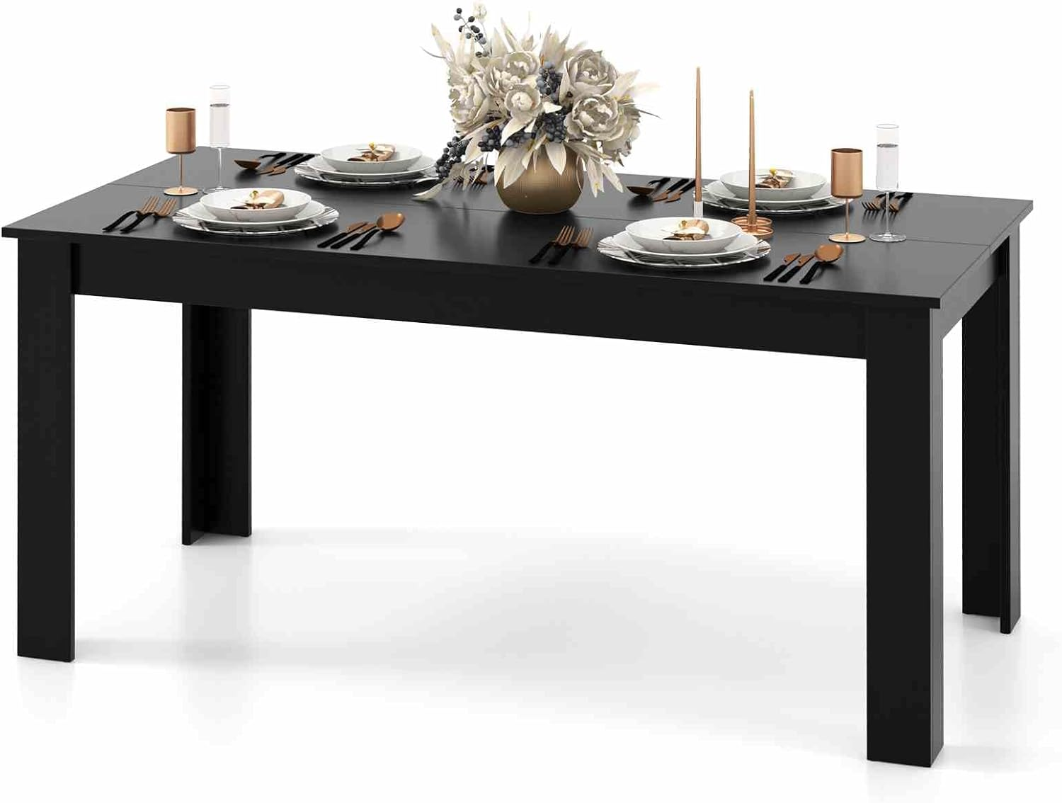 Costway Dining Table for 4-6 People, 160 Cm Kitchen Table W/L-Shaped Legs, 150 Kg Weight Capacity, Large Wooden Rectangular Dinner Table for Dining Room, Home Office, Living Room Furniture (Grey)