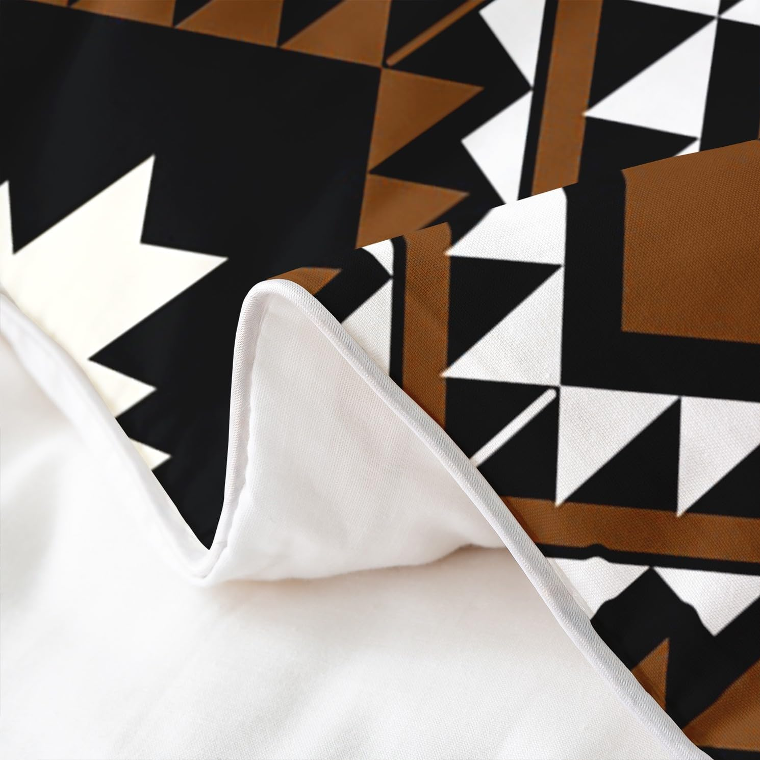 100% Cotton Rustic Western Bed Linen Set, Bohemian Southwestern Aztec Comforter Duvet Cover, Ethnic Mexican Style, Geometric Diamond Quilt Cover, Brown, Black, White, Room Decor, 135 X 200 Cm image number 4