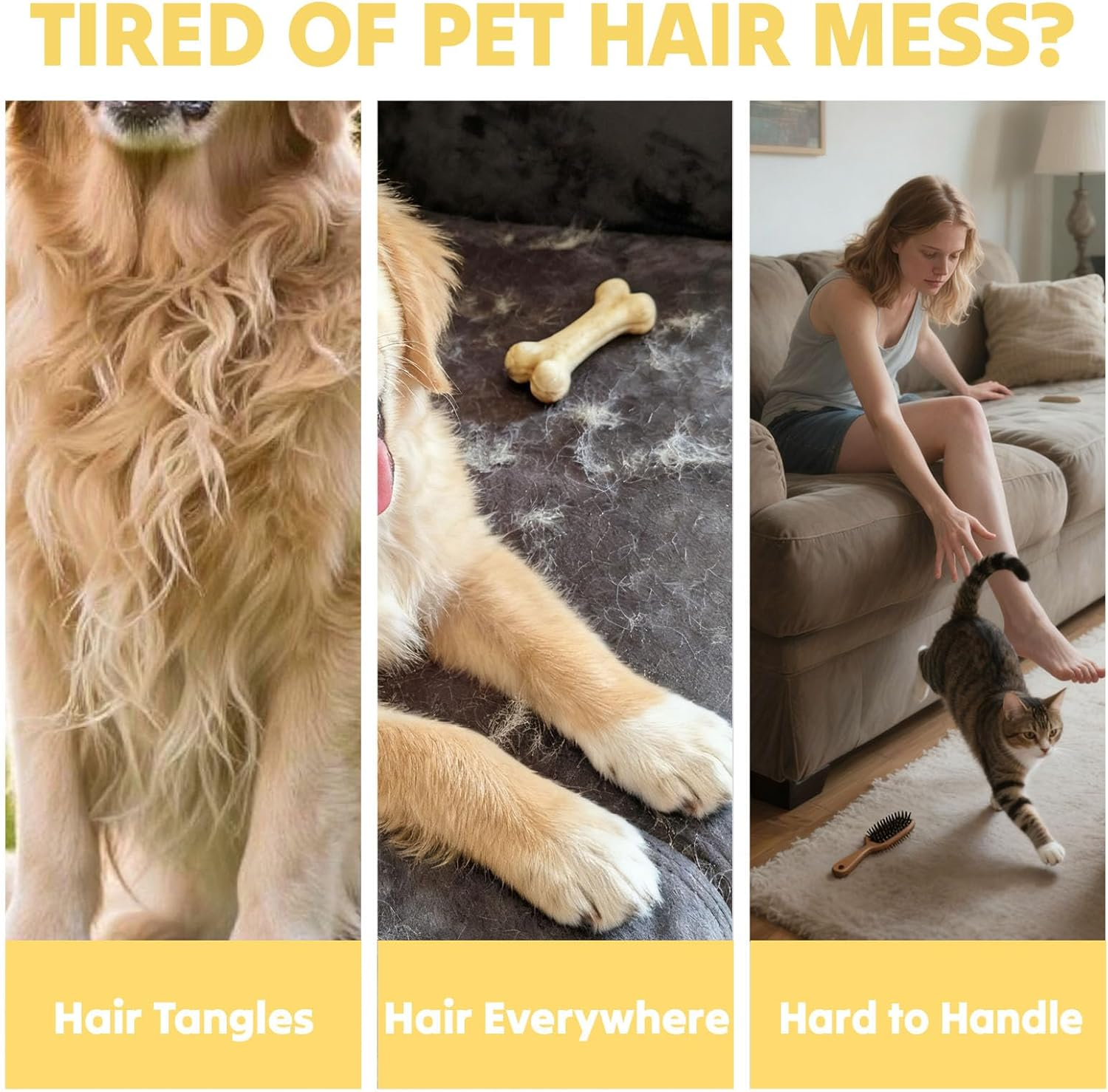 Cat & Dog Grooming Brush &ndash; Dematting Comb & Undercoat Rake for Medium to Long Hair Pets, Easy One-Click Hair Removal image number 3