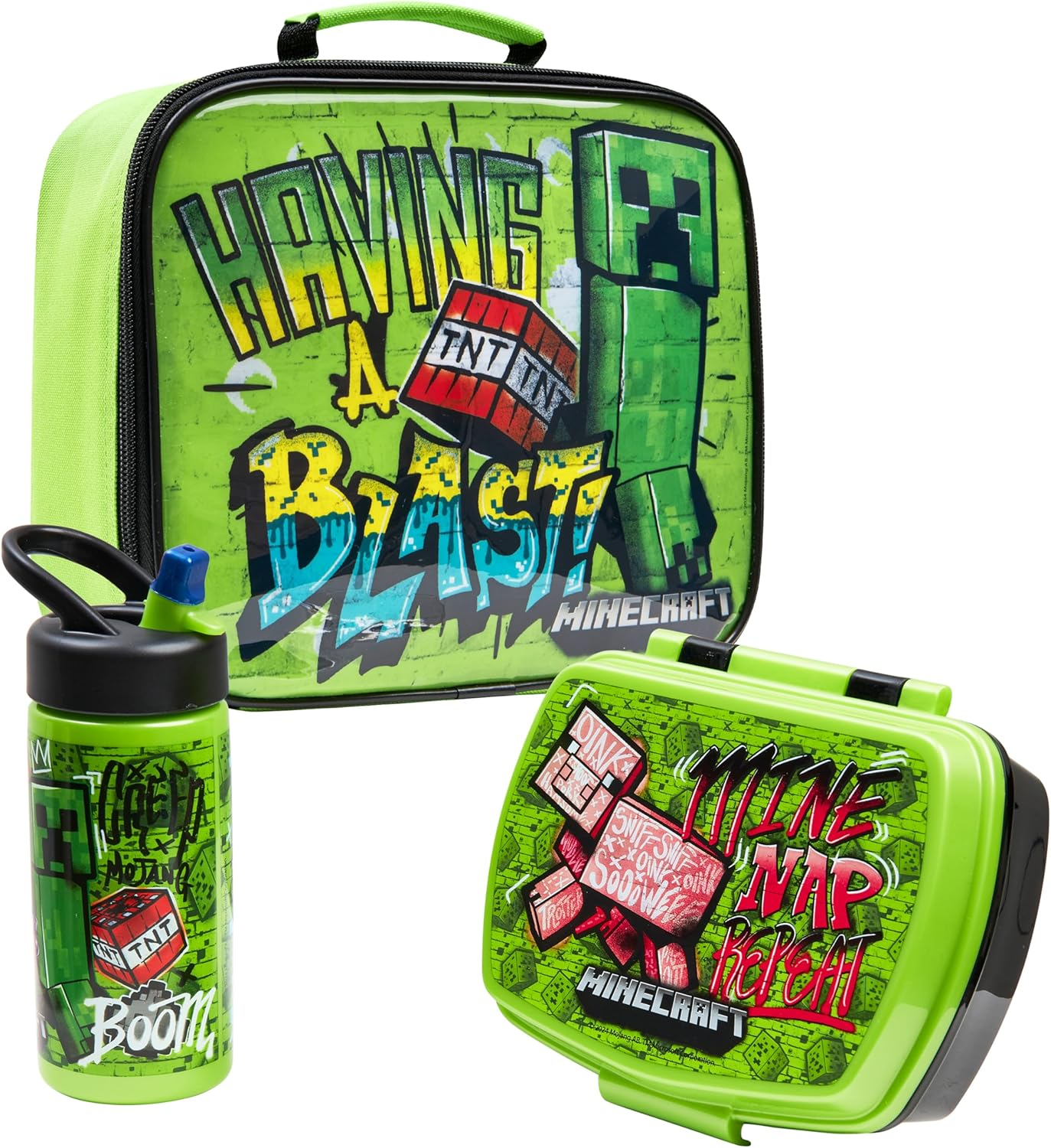 Minecraft Insulated Kids Lunch Bag Lunch Box and Kids Water Bottle 420Ml, 3 Piece Set for School or Travel, Gamer Gifts image number 5