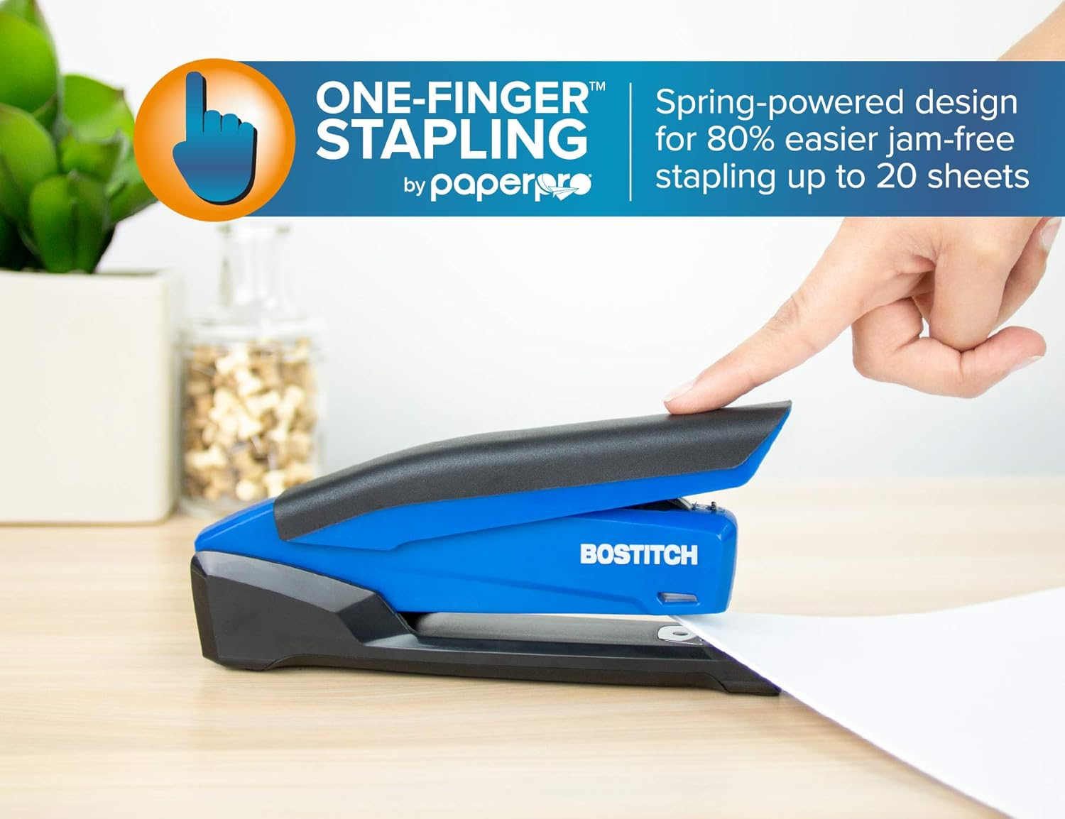 Paperpro Inpower20-3 in 1 Stapler - One Finger, No Effort, Spring Powered Stapler, Blue (1122) - Black/Gray image number 4