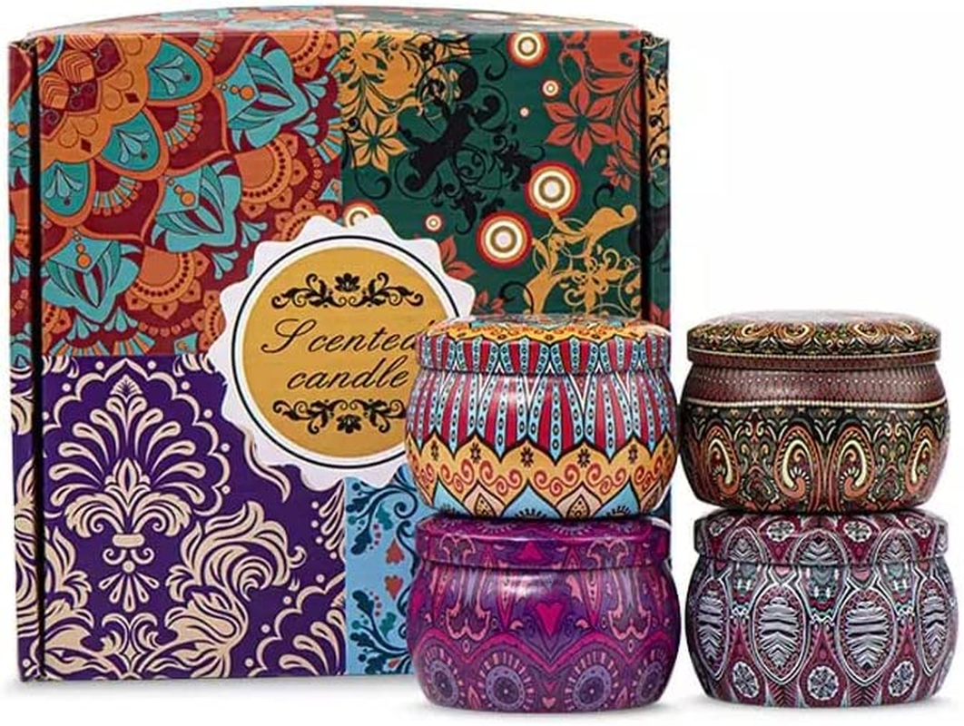 Scented Candles - Gift Set - Pack of 4 Natural Scents - Citronella Oil, Fresh Lychee and White Tea, Ocean Breeze and Misty Forest - Long Burning Hours Tin Candle - Dewali Gift Set image number 2