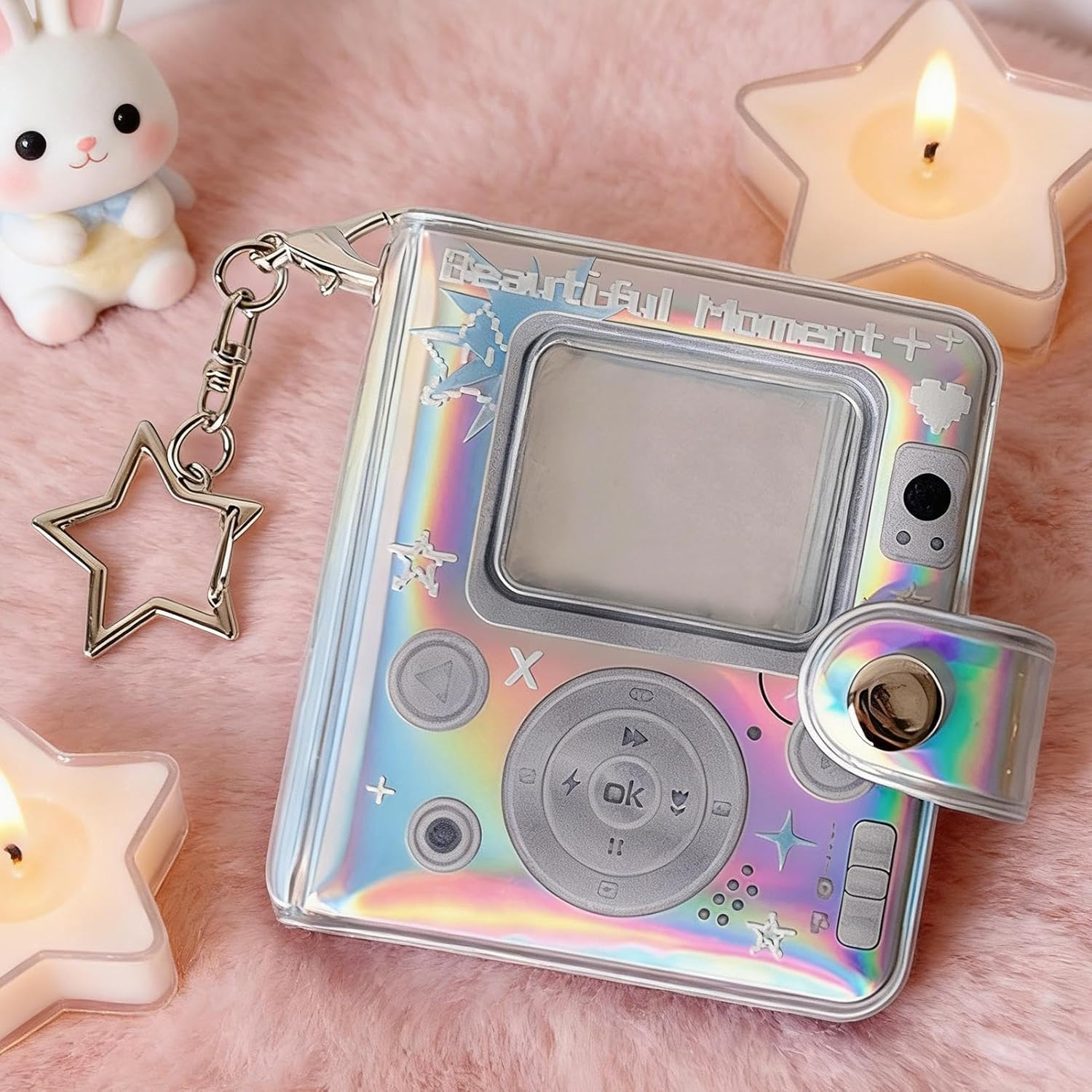 Photo Book Keychain - Retro Cute Double-Sided Small Keyrings,Cute Card Binder - for Family New Year Pregnancy Birth Car Christmas Grandparents Growth Home Holiday Party Vacation - Memory Storage image number 2