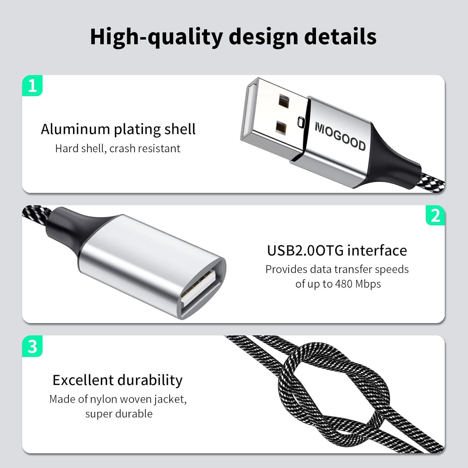 USB Splitter Cable MOGOOD USB Y Splitter Adapter Dual USB 2.0 Power Cord Extension for Charging/Data Transfer/Laptop/Mac/Car image number 4