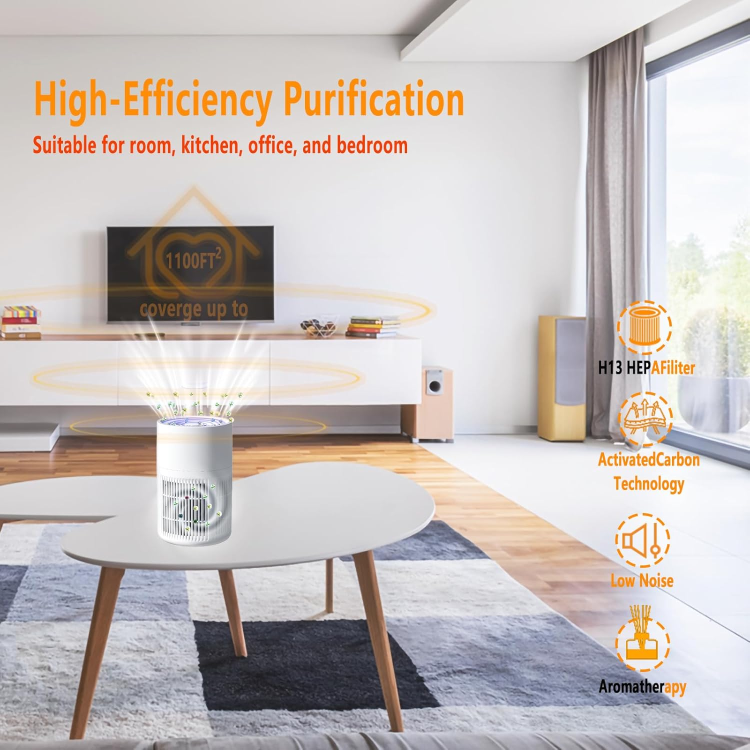 Air Purifier for Bedroom Air Cleaner,H13 HEPA Filters Purifiers,Aromatherapy Tablets with Addition of Essential Oils to Improve Sleep,Portable 20Db Quiet Air Filter Purifier,Home,Office,And Car Use image number 6