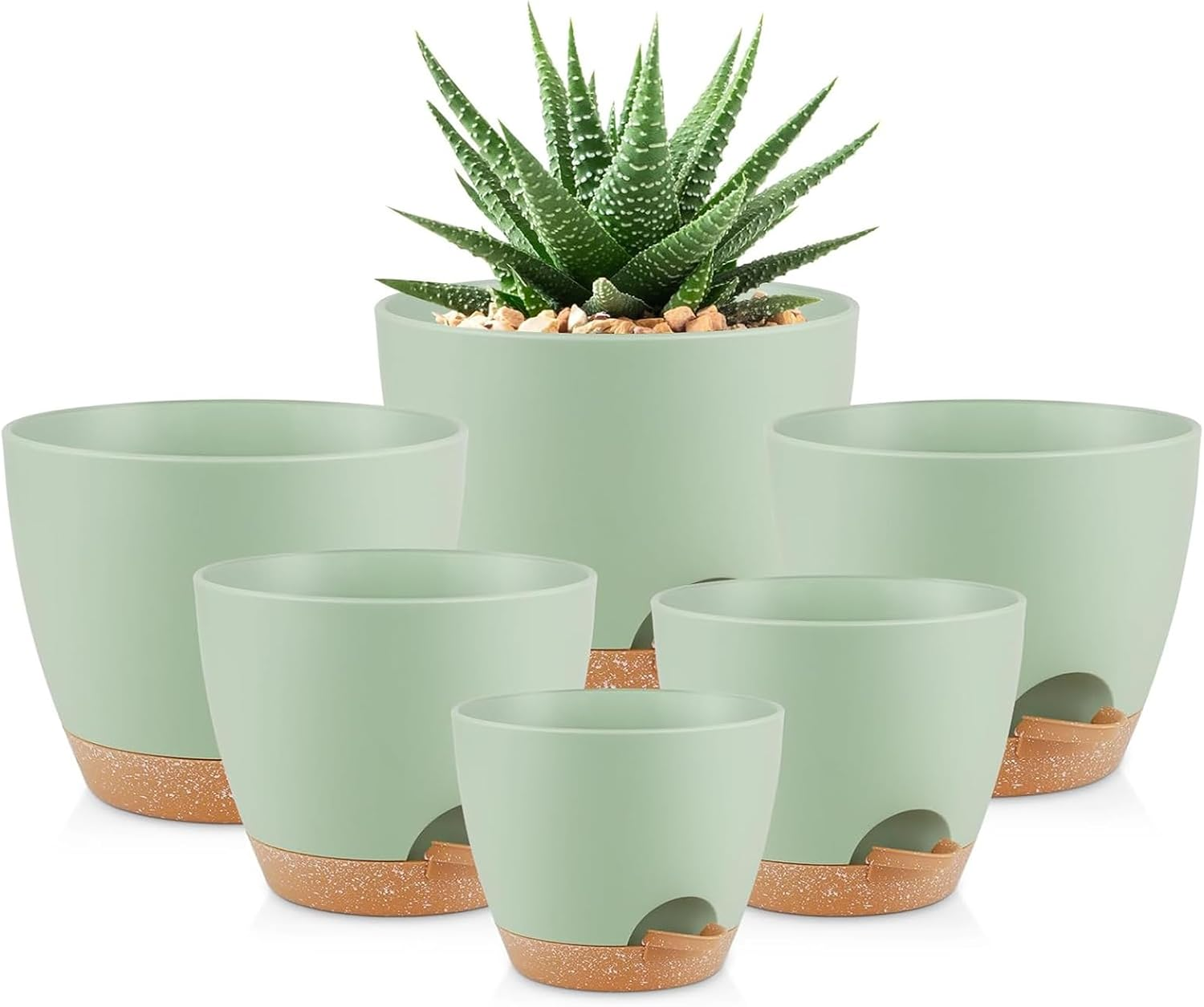 6 Pcs Plant Pots, 8/7/6.5/6/5.5/5 Inch Self Watering Plant Pots with Drainage Holes,Modern Decorative Plastic Pots for Plants with Drainage Hole and Tray for All House Plants image number 2