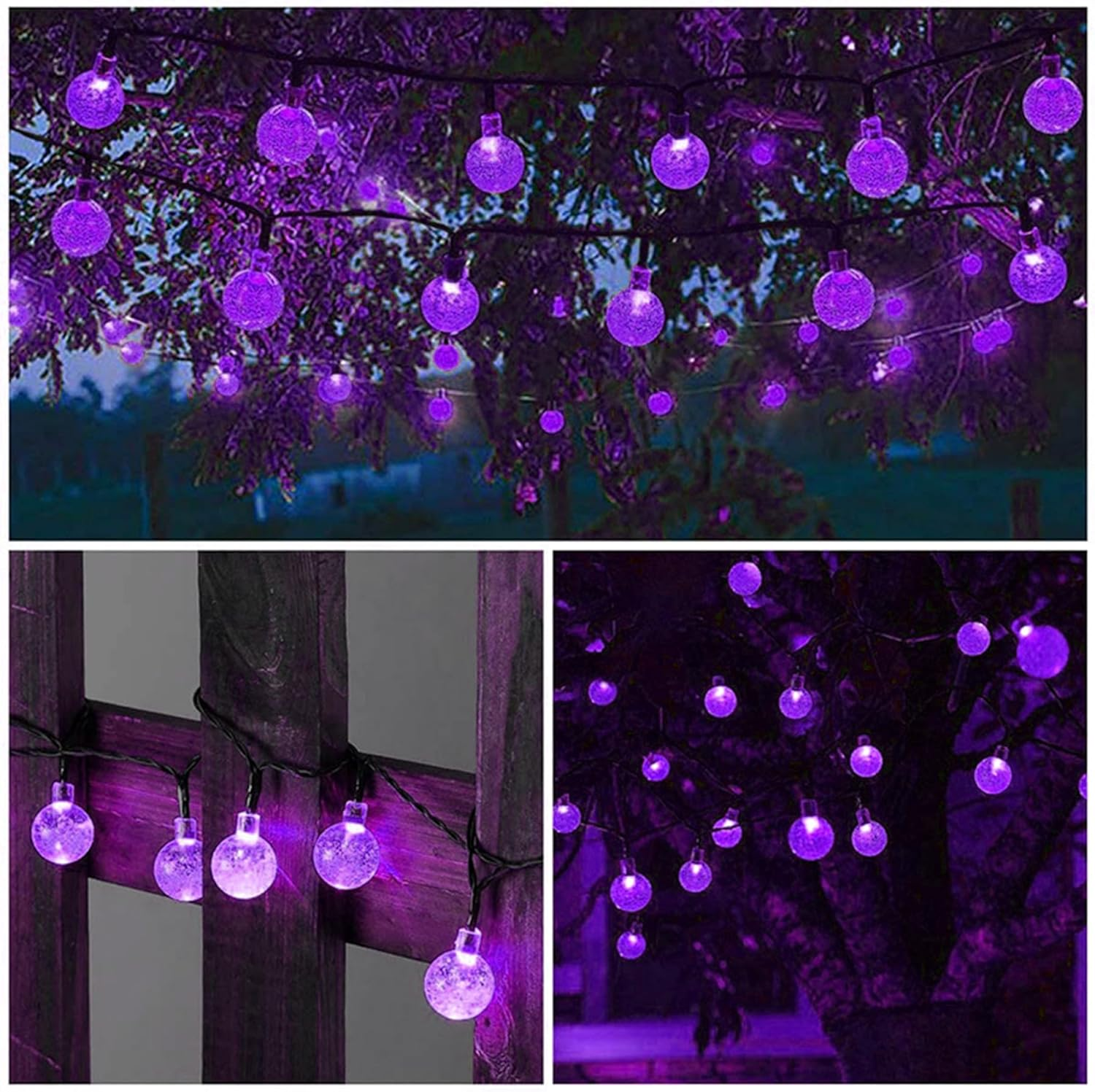 20 LED Decorations Crystal Globe Solar String Outdoor Lights with 8 Lighting Modes Waterproof Solar Powered Patio Hanging Light for Garden Yard Porch Wedding Party Decor(Purple) - Warm Light image number 3