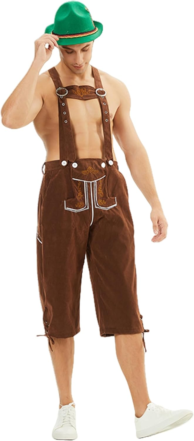 Men'S Oktoberfest Costume Pants Black Checkered Suede Leather Suspender Buckle Adult Men Halloween Costume image number 2