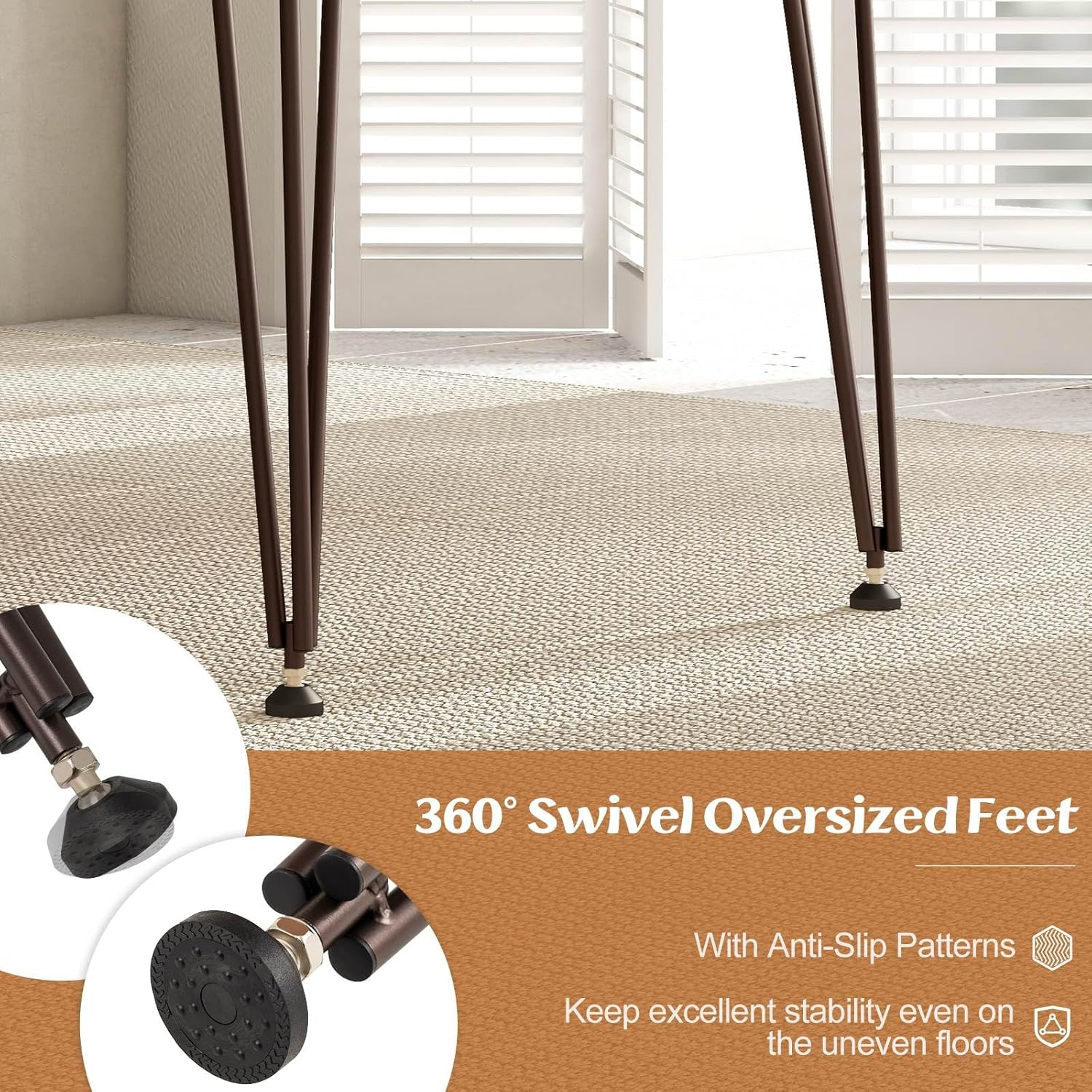 Giantex 5Pcs Dining Table Set for 4, Modern Kitchen Dining Room Furniture Set W/Kitchen Table, 4 Chairs, 360&deg; Swivel Feet, Metal Frame, Dinette Set for Small Place Home Office Breakfast Nook (Walnut) image number 6