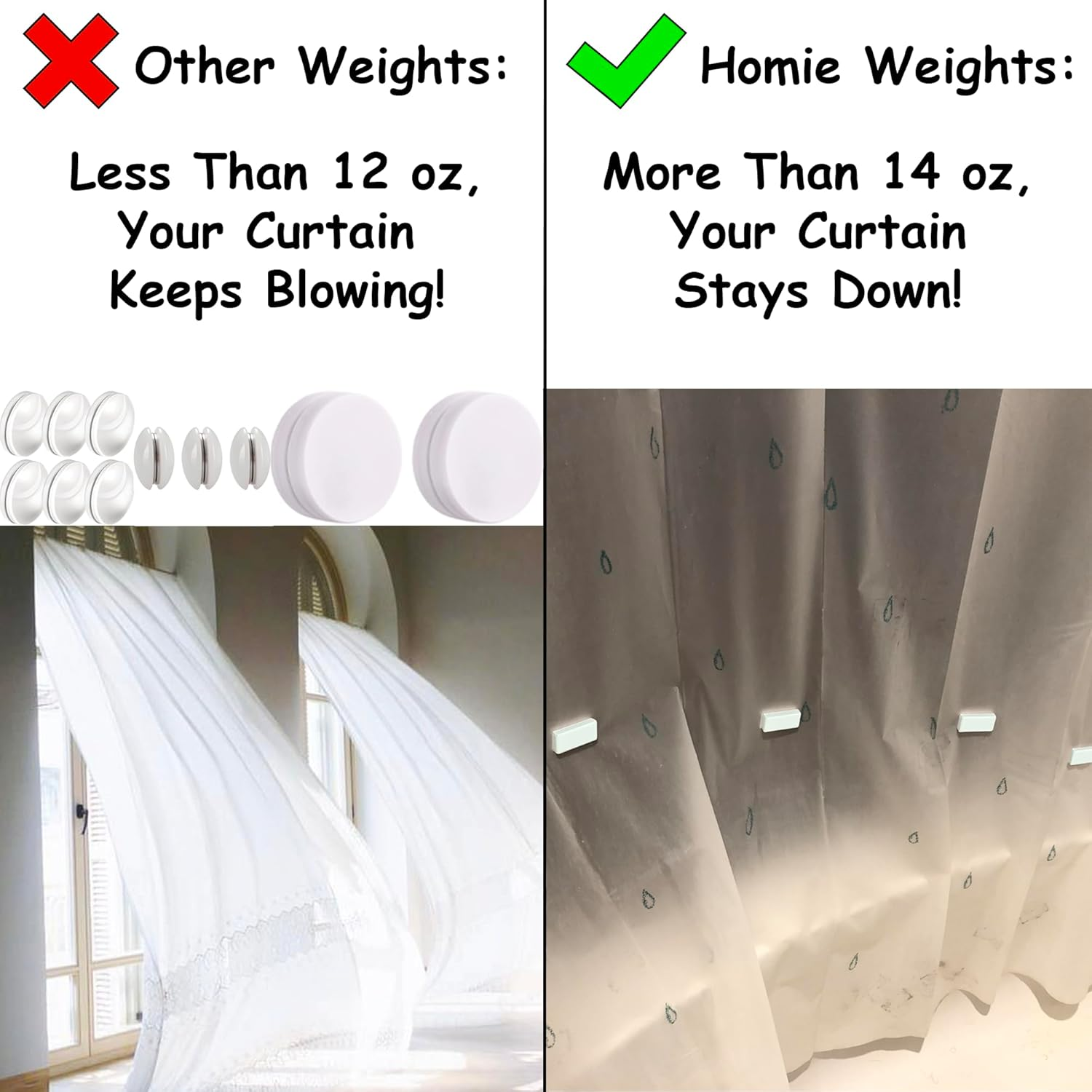 Magnetic Curtain Weights 8 Pack of Waterproof Magnets + Carrying Case, Great Home Decor for Bathroom, Shower, Liner, Drapery, and Sheer, Clip on Bottom, Heavy Duty Works Outdoor to Stop Wind (White) image number 2