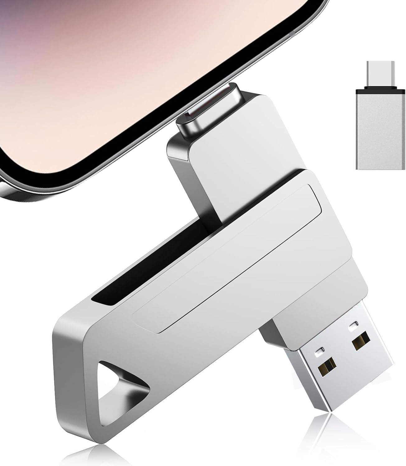 3 in 1 Flash Drive for Iphone - 256GB Phone Photo Stick for Backup, High Speed USB Memory Stick, USB Thumb Drive for Iphone/Ipad/Pc/More Devices (Silver) image number 1