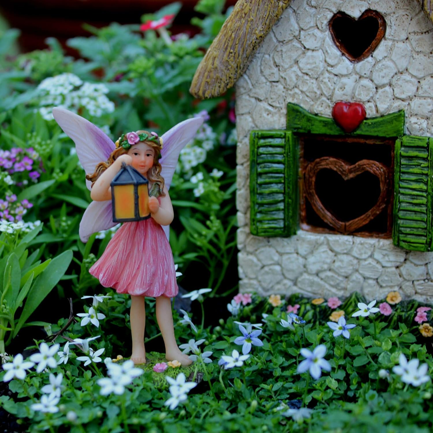 PRETMANNS Fairy Garden House Kit &ndash; Fairy Garden Accessories Outdoor &ndash; Fairy Houses for Gardens Outdoor - Fairy House Kit with Fairies for Fairy Garden &ndash; Fairy House 7" High - Fairy Garden Kit 4 Pieces