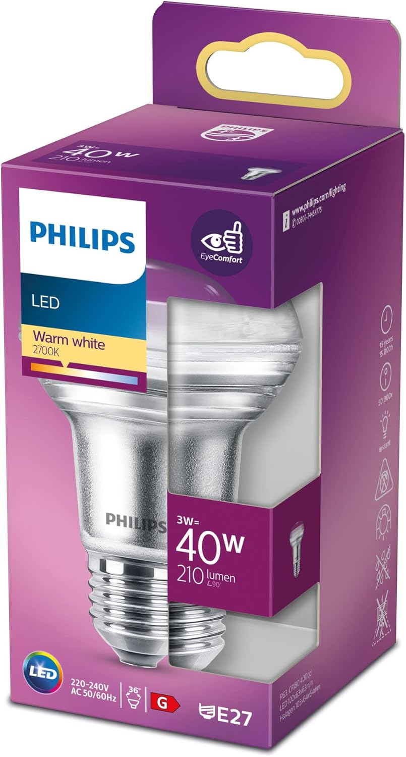 Philips LED Classic Reflector Light Bulb [E27 Edison Screw] 3W - 40W Equivalent, Warm White (2700K), Non-Dimmable 929001891355 image number 2