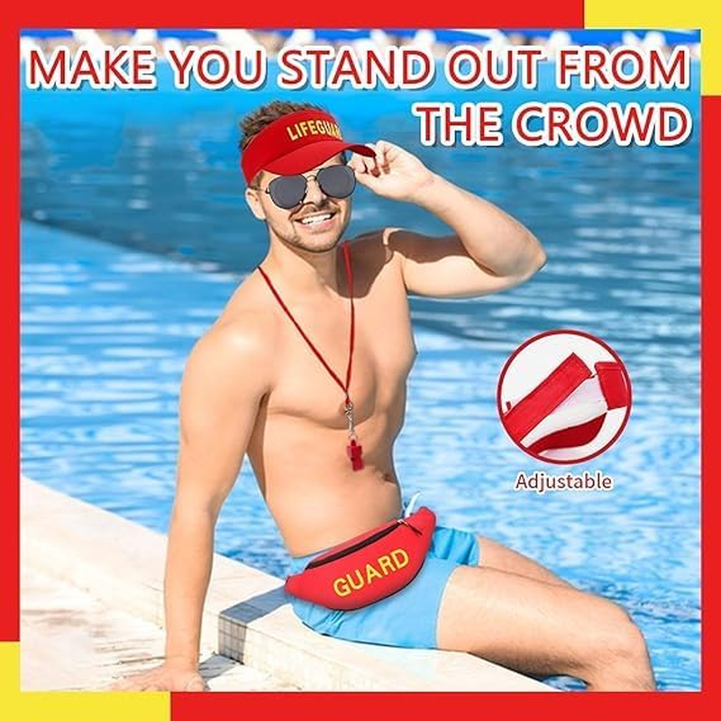 Lifeguard Costume Accessories,Cosplay Costume Men Women with Red Inflatable Rescue Aid, Baywatch Costume Accessory for Theme Party 5Pcs. image number 4